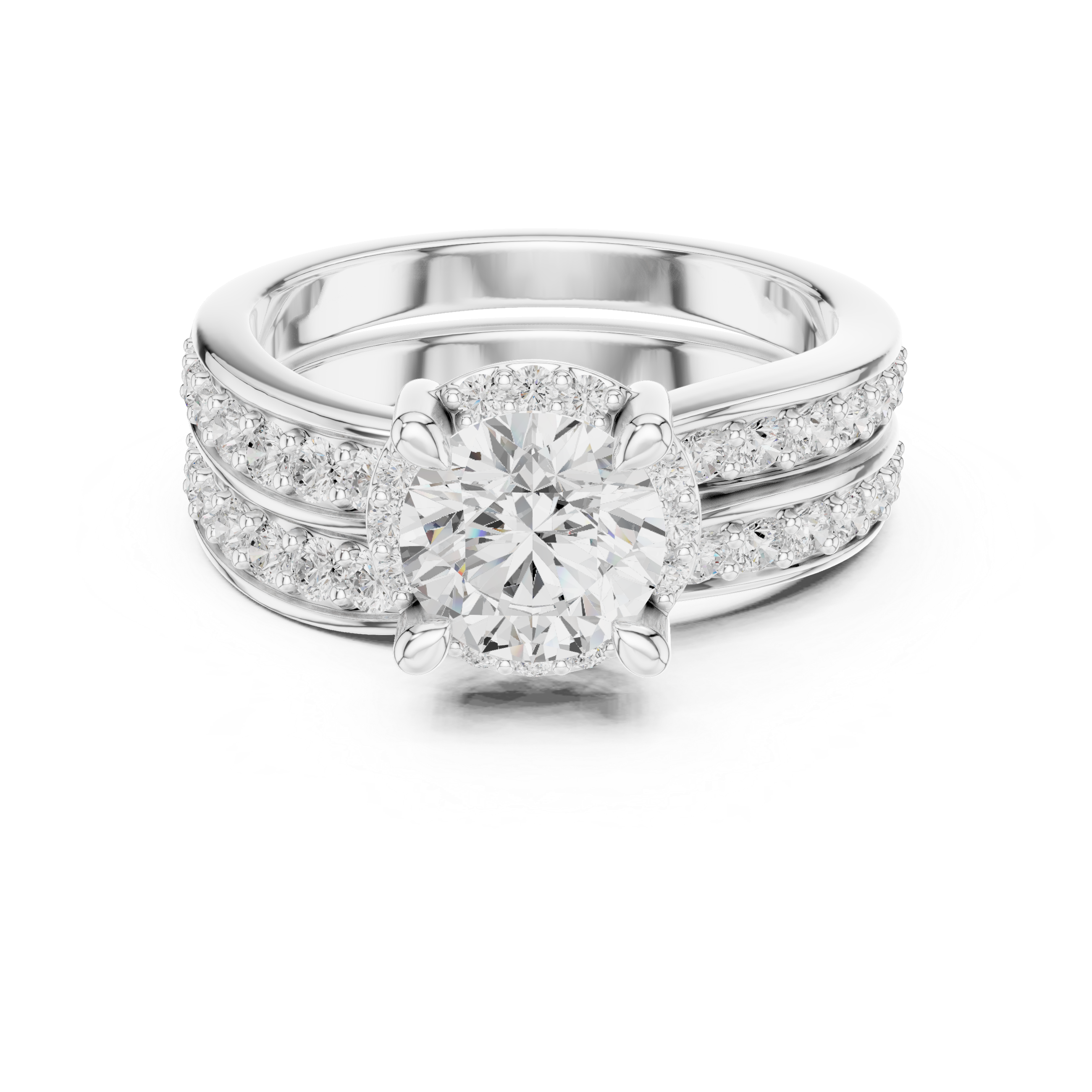 Round-Cut Diamond Halo Ring with Double Pav‚ Band