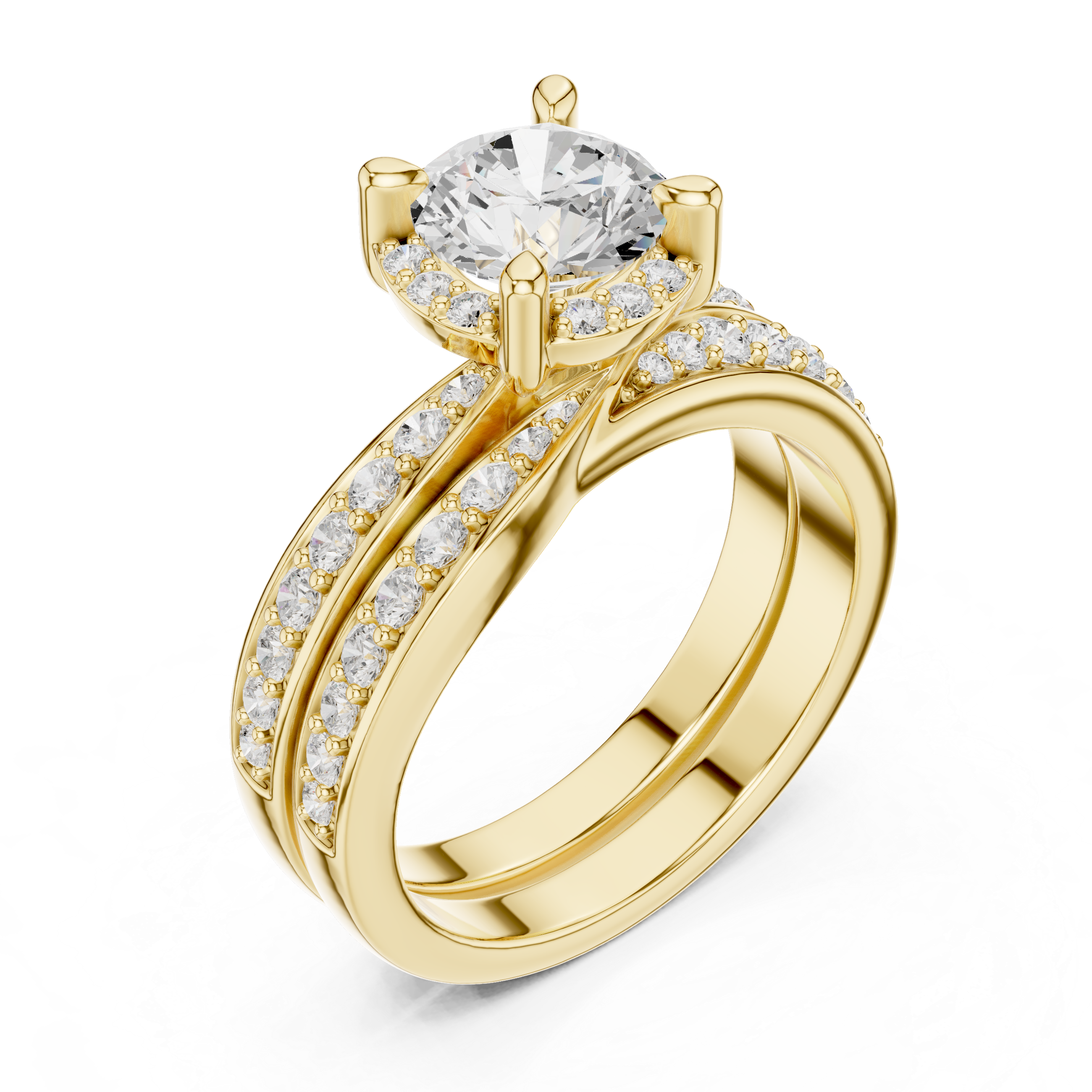 Round-Cut Diamond Halo Ring with Double Pav‚ Band