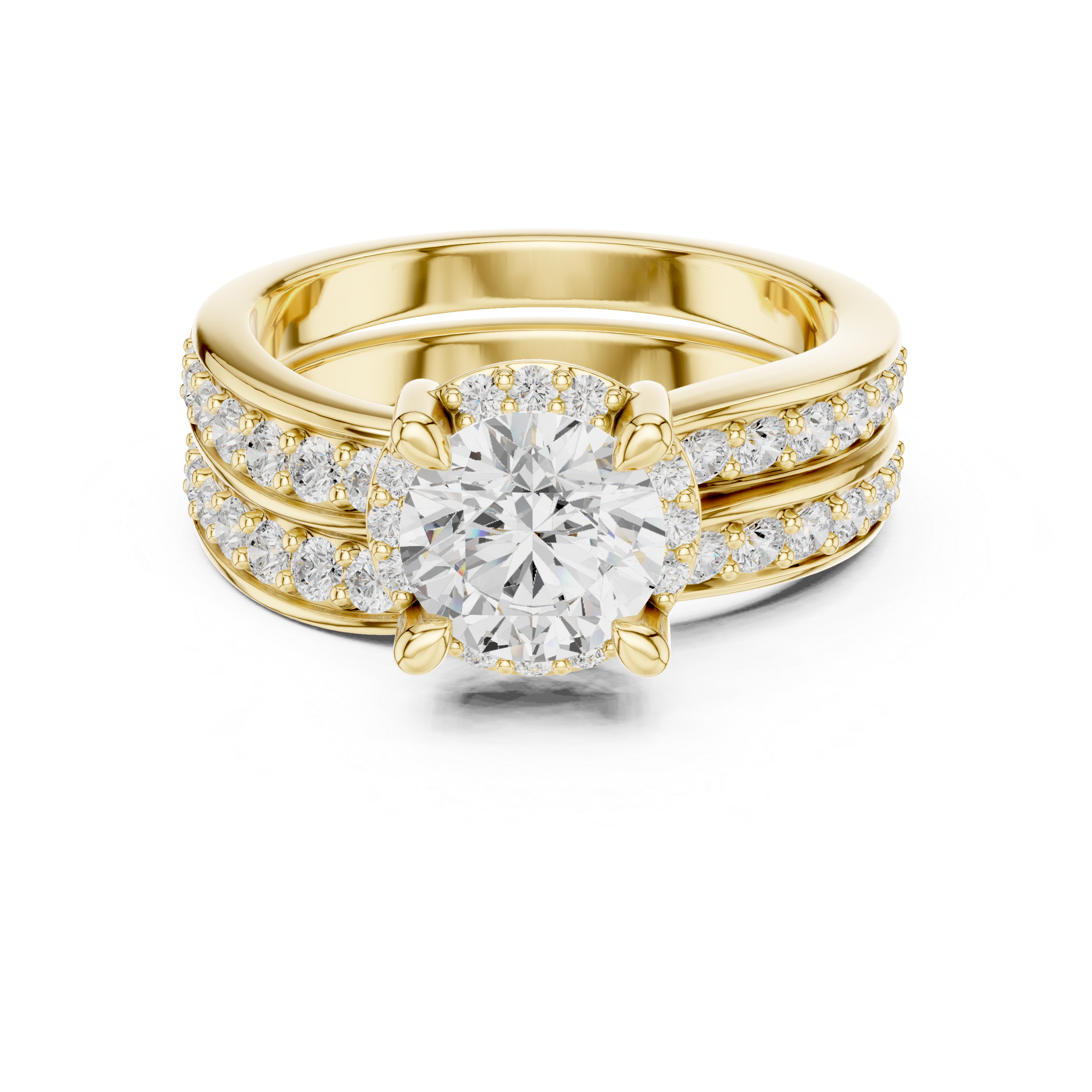 Round-Cut Diamond Halo Ring with Double Pav‚ Band