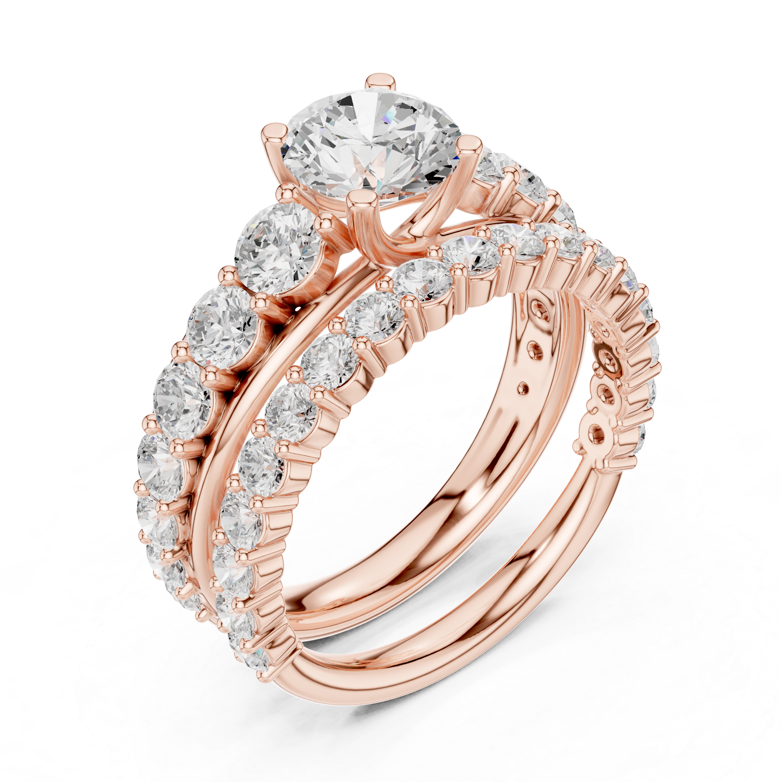Round-Cut Diamond Halo Ring with Graduated Pav‚ Band