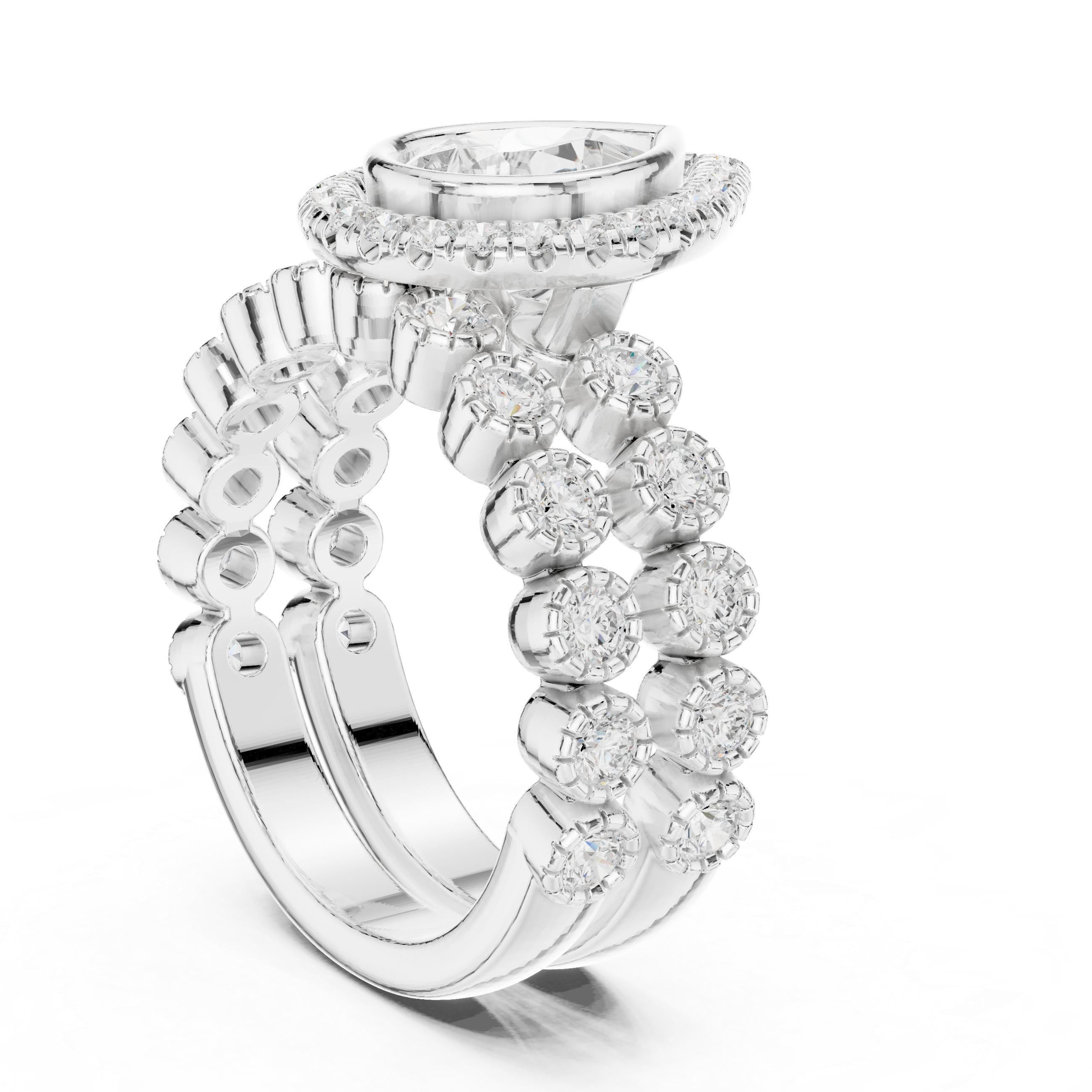 Pear-Shaped Diamond Halo Ring with Pav‚ Diamond Band