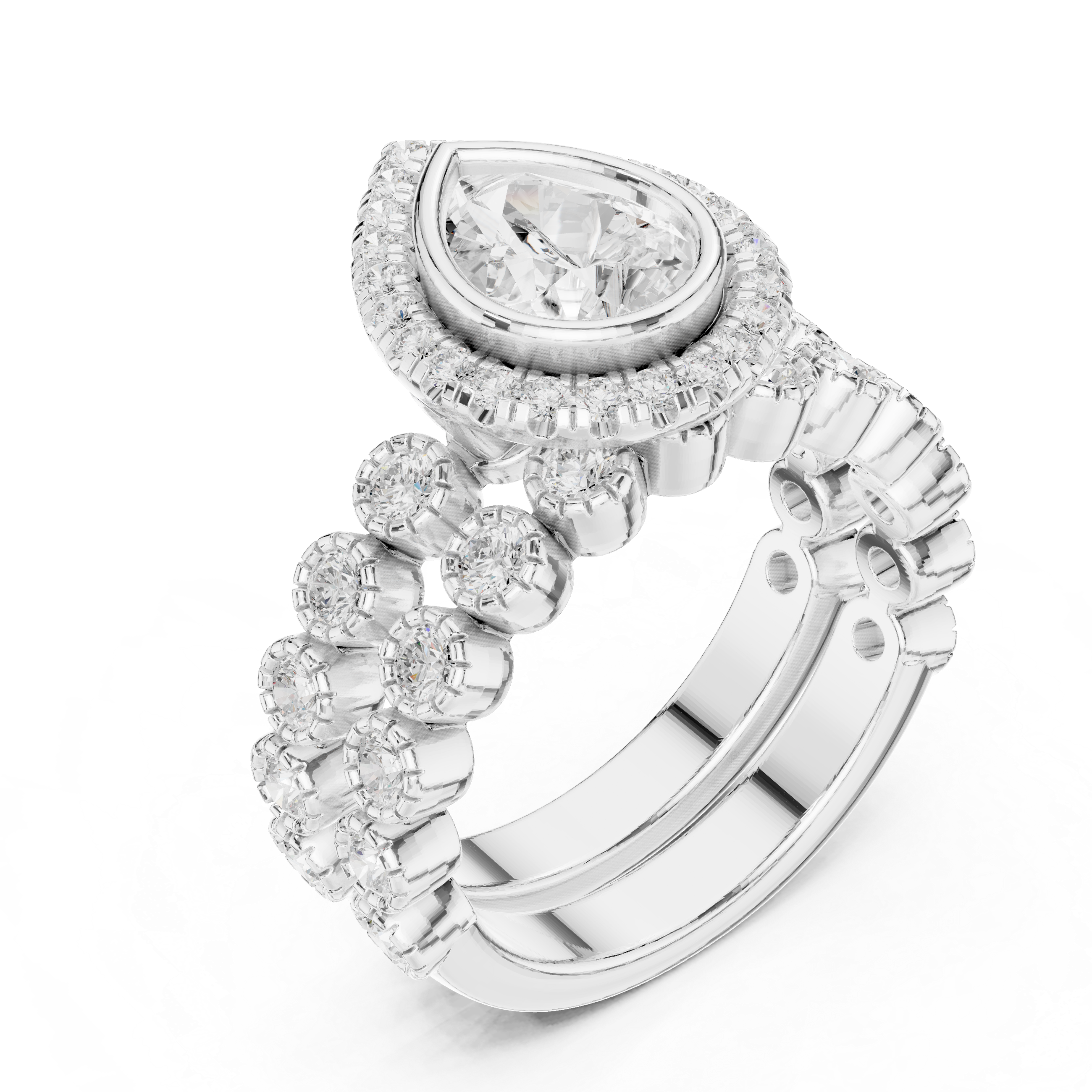 Pear-Shaped Diamond Halo Ring with Pav‚ Diamond Band