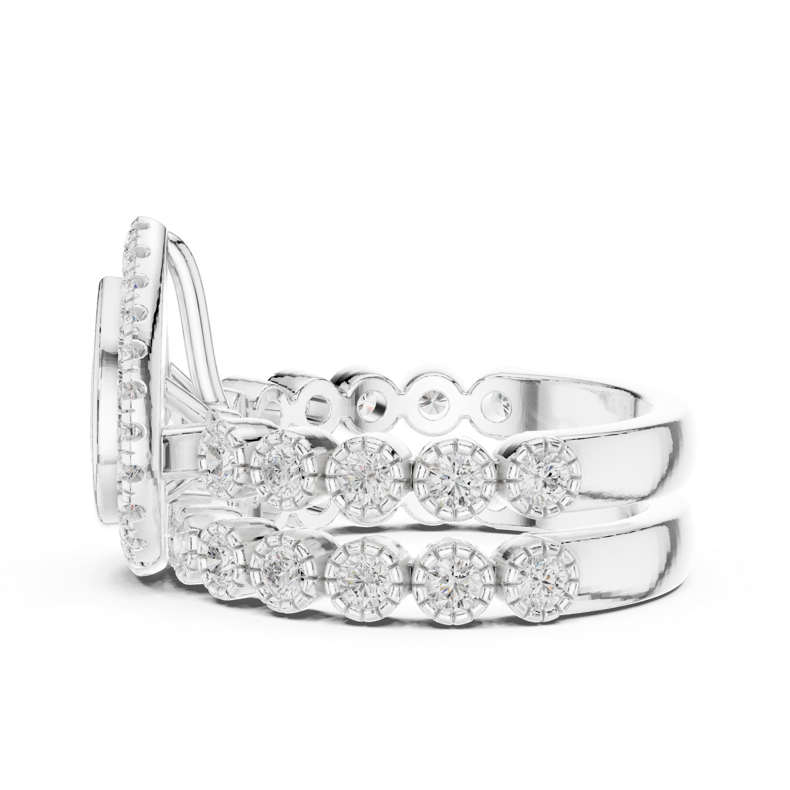 Pear-Shaped Diamond Halo Ring with Pav‚ Diamond Band