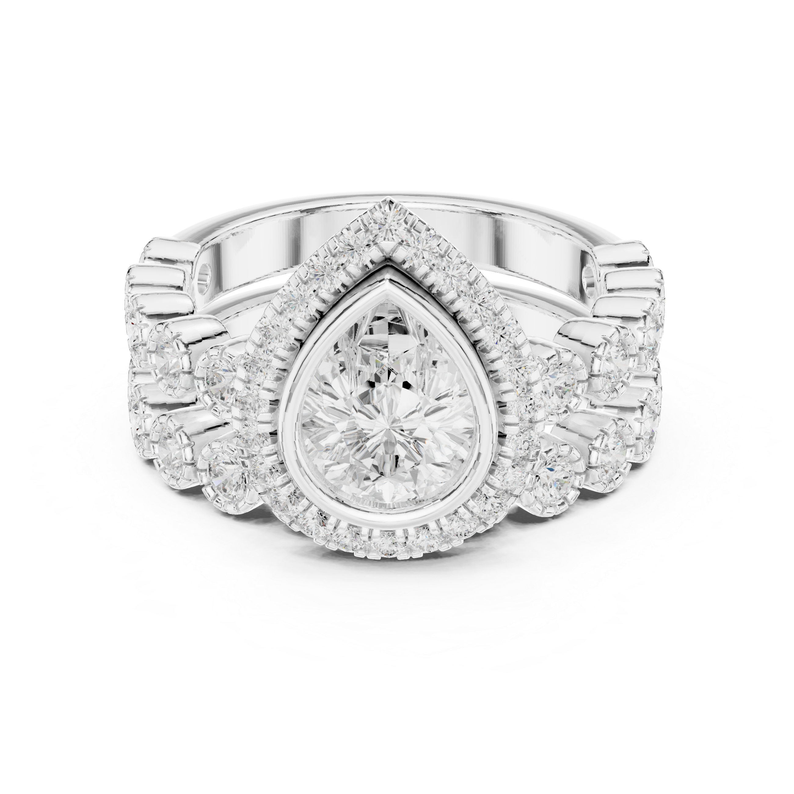Pear-Shaped Diamond Halo Ring with Pav‚ Diamond Band