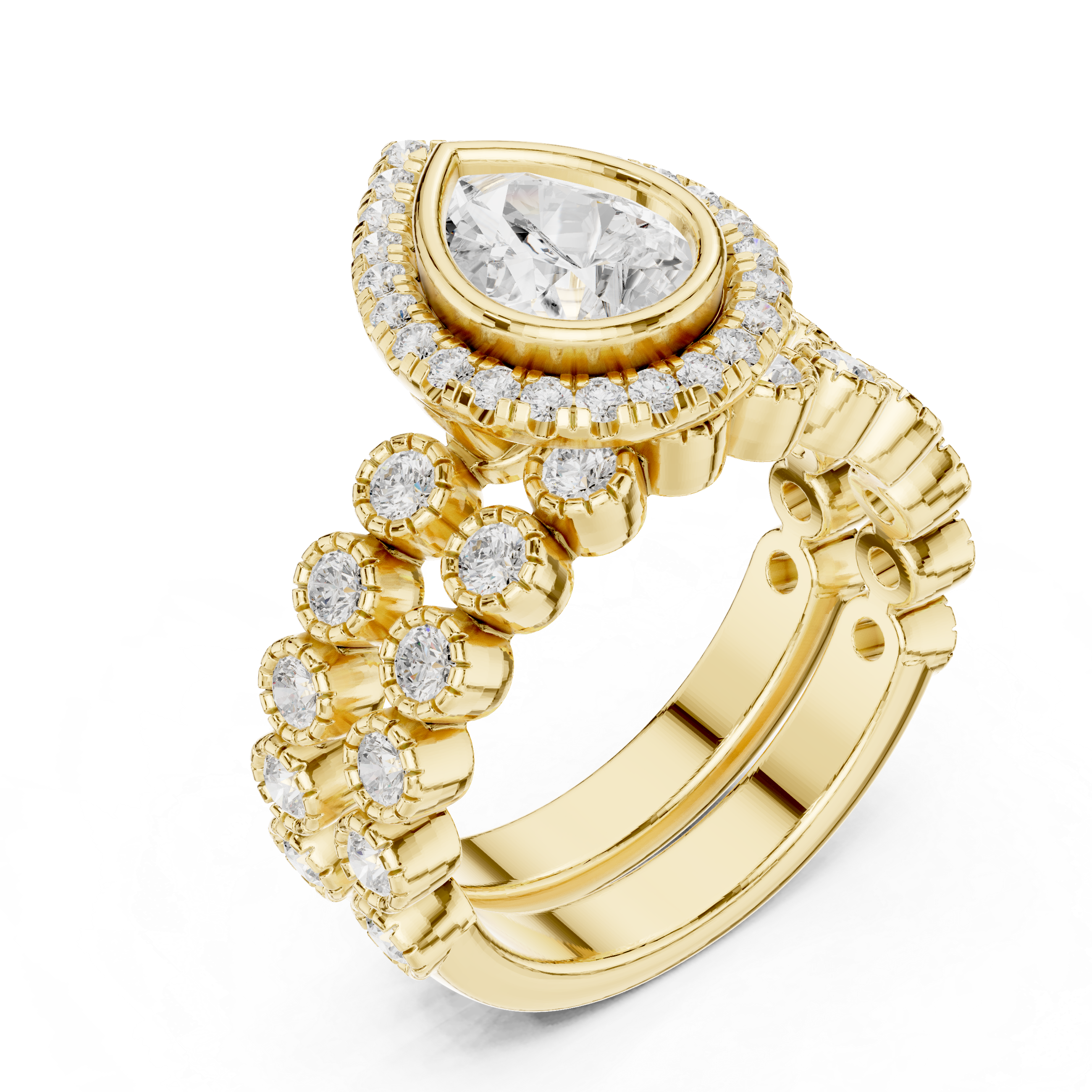 Pear-Shaped Diamond Halo Ring with Pav‚ Diamond Band