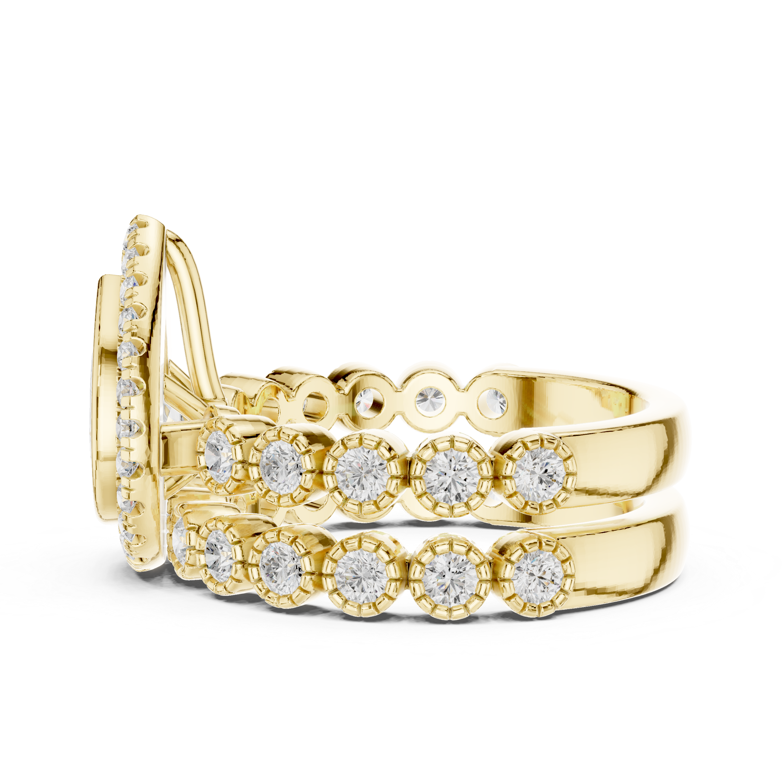 Pear-Shaped Diamond Halo Ring with Pav‚ Diamond Band