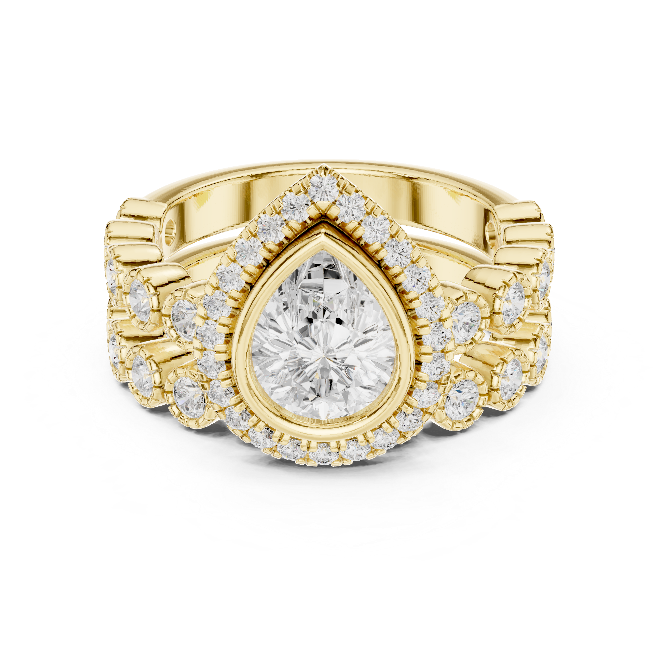 Pear-Shaped Diamond Halo Ring with Pav‚ Diamond Band