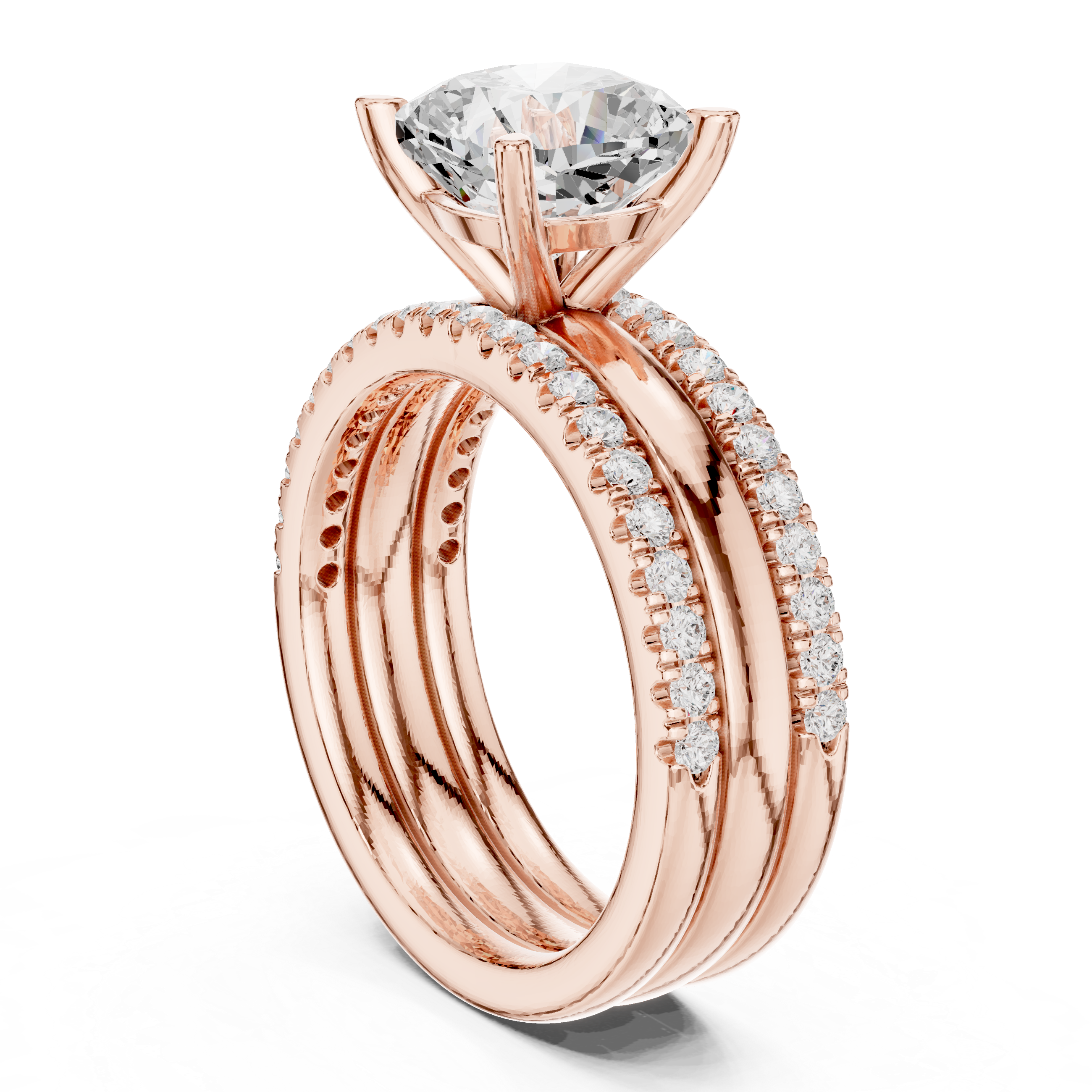 Cushion-Cut Diamond Bridal Ring Set with Pav‚ Bands