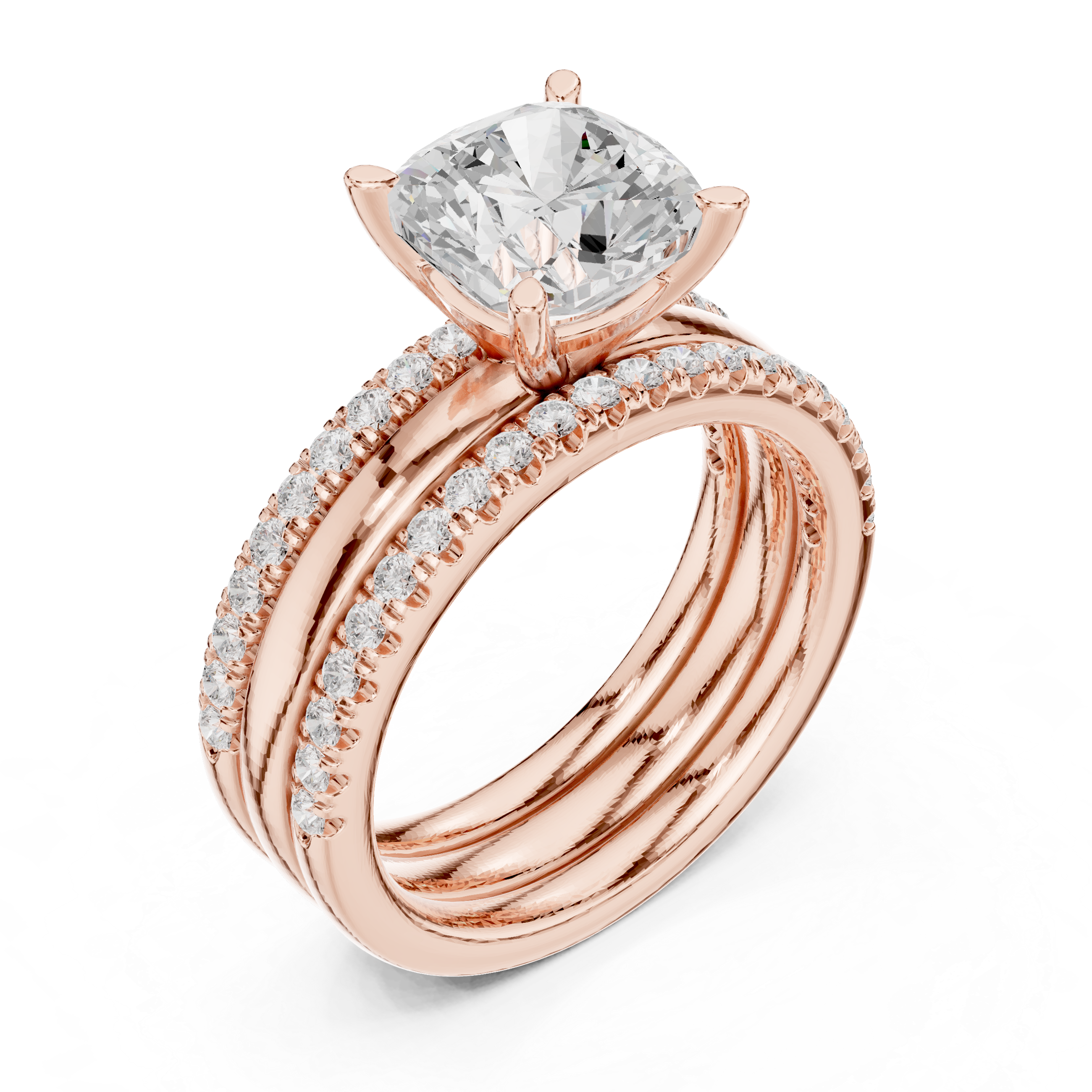 Cushion-Cut Diamond Bridal Ring Set with Pav‚ Bands
