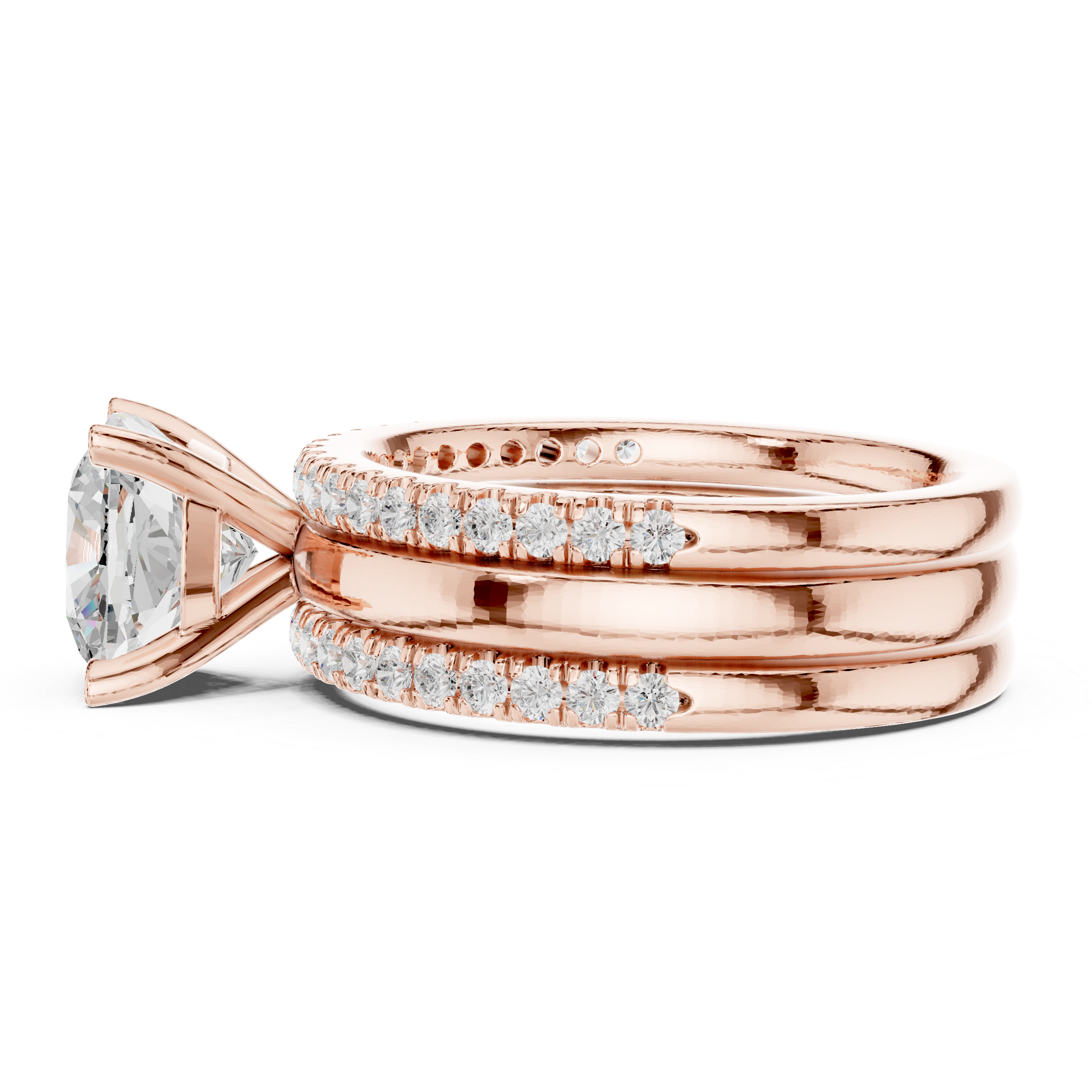 Cushion-Cut Diamond Bridal Ring Set with Pav‚ Bands