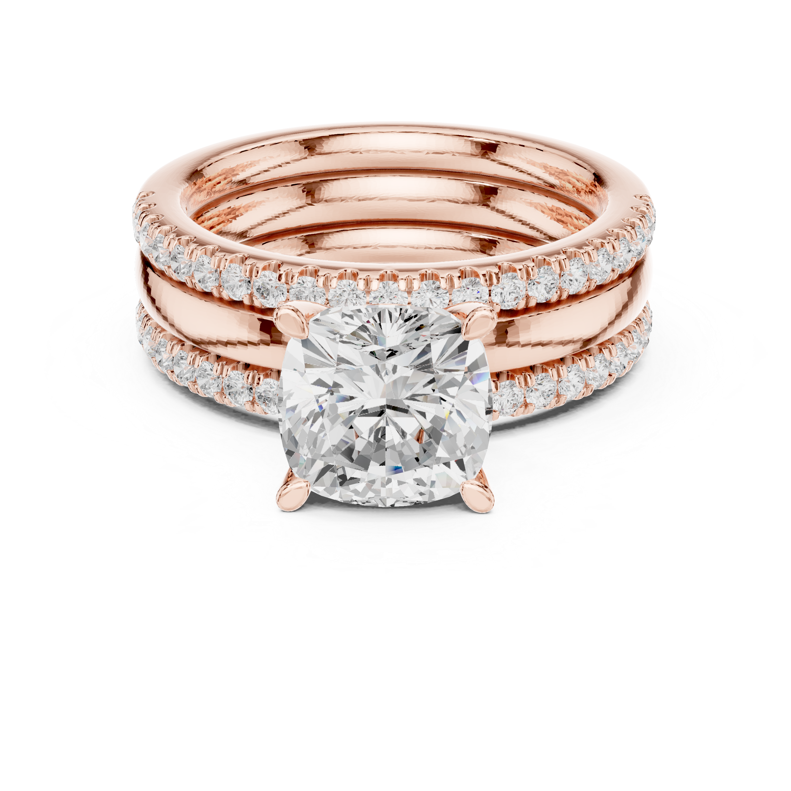 Cushion-Cut Diamond Bridal Ring Set with Pav‚ Bands
