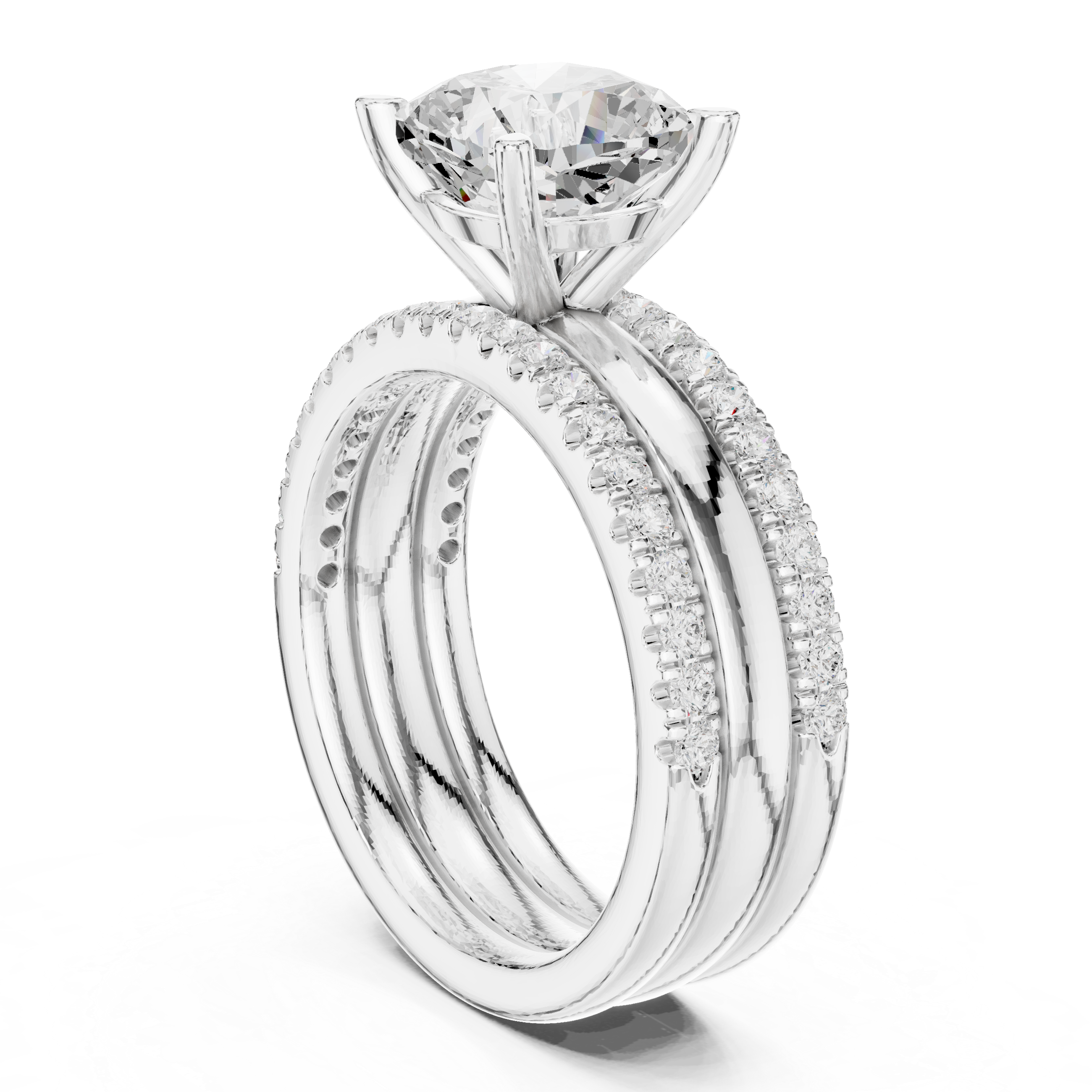 Cushion-Cut Diamond Bridal Ring Set with Pav‚ Bands