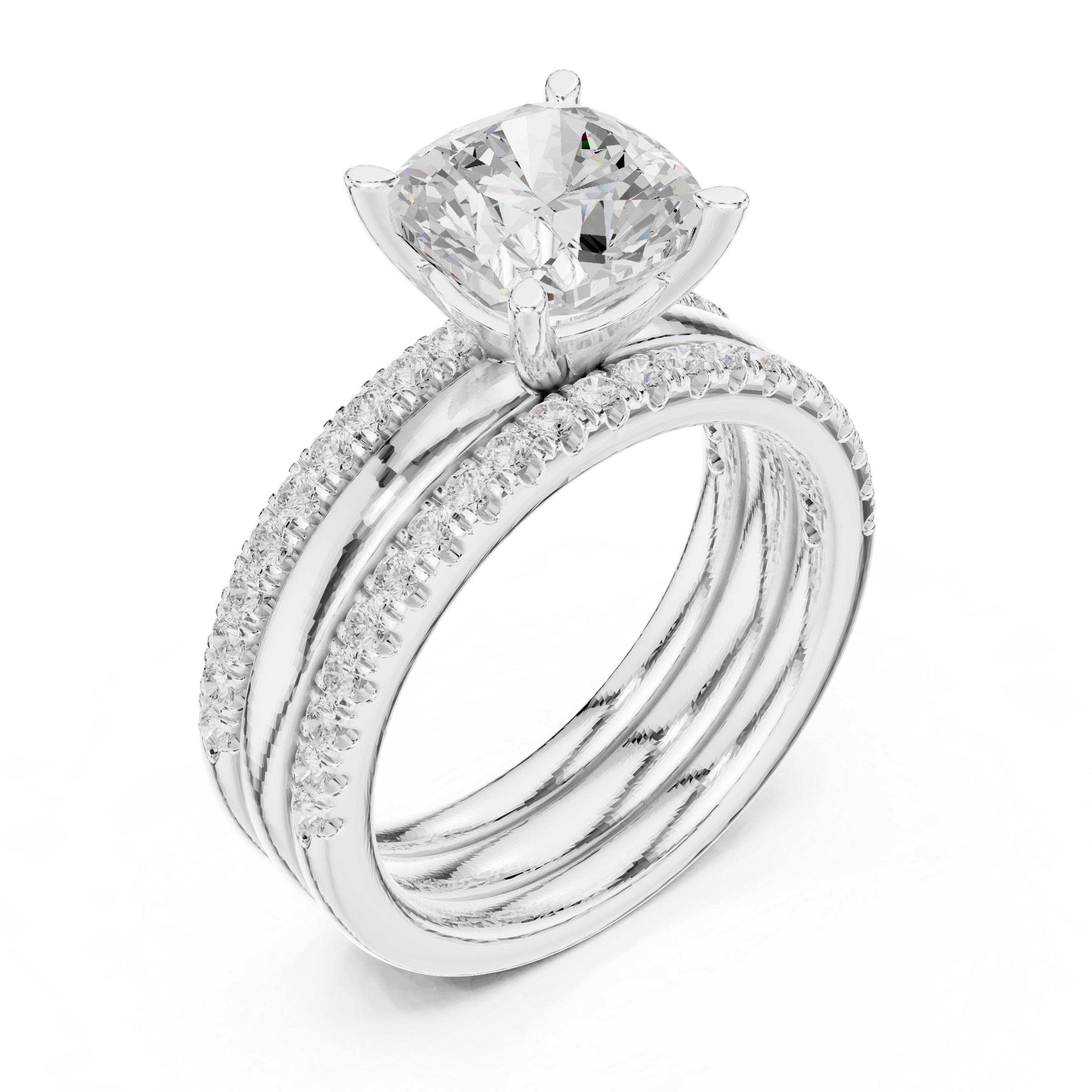 Cushion-Cut Diamond Bridal Ring Set with Pav‚ Bands