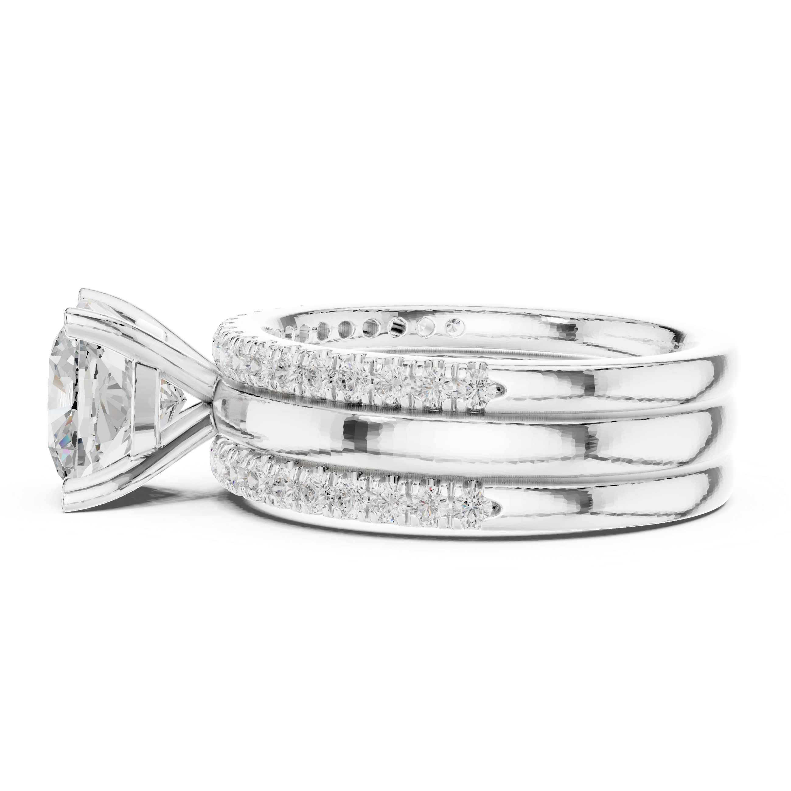 Cushion-Cut Diamond Bridal Ring Set with Pav‚ Bands