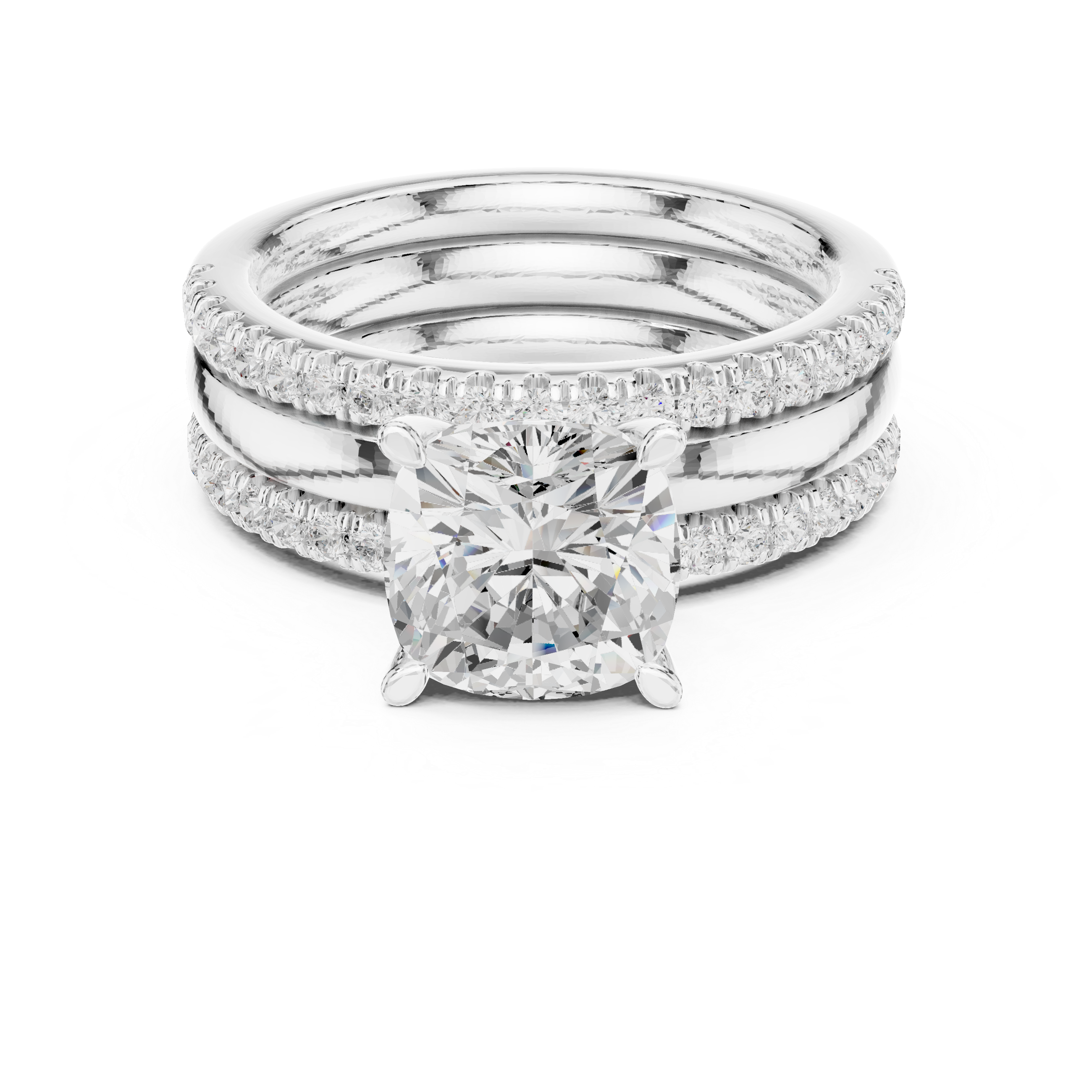 Cushion-Cut Diamond Bridal Ring Set with Pav‚ Bands
