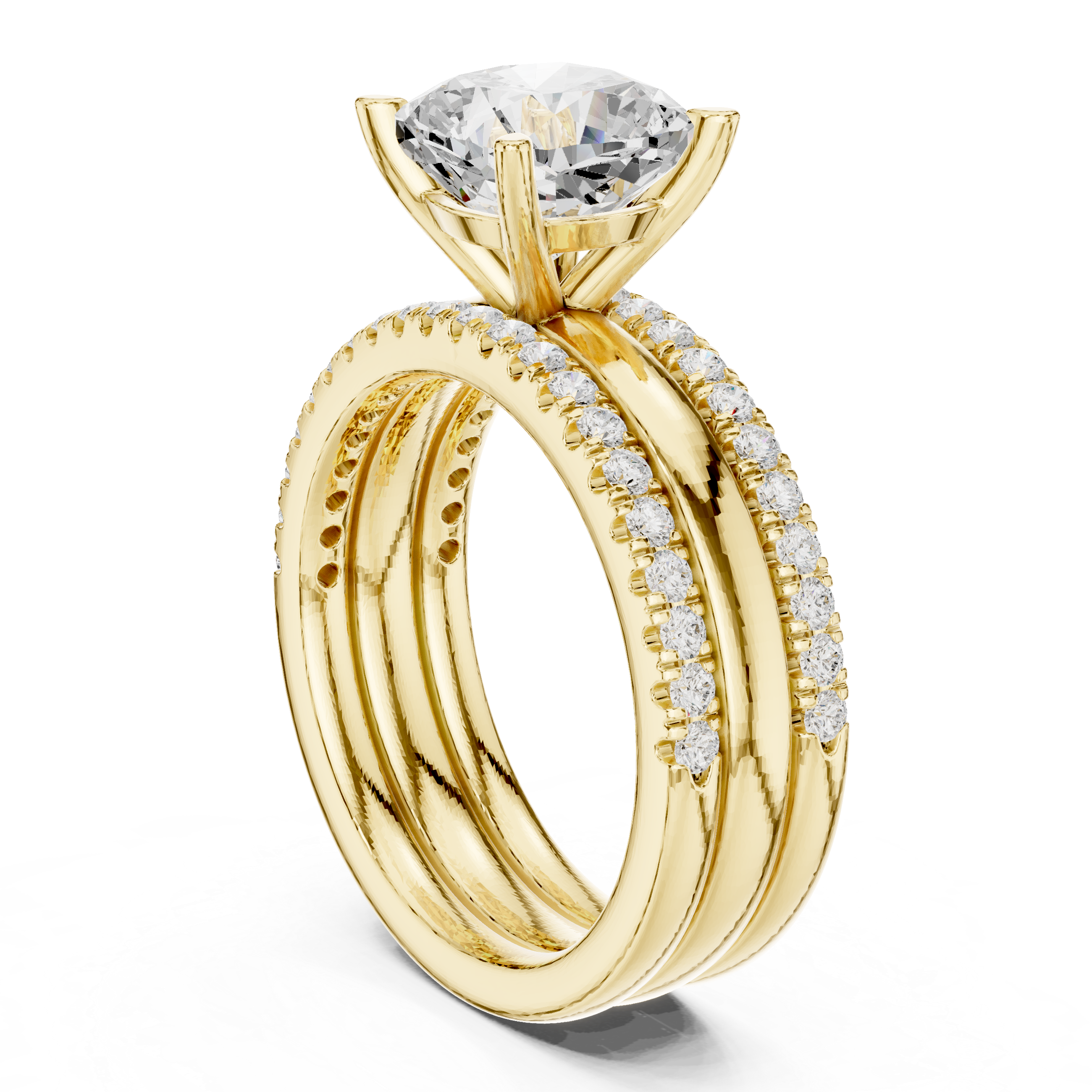 Cushion-Cut Diamond Bridal Ring Set with Pav‚ Bands