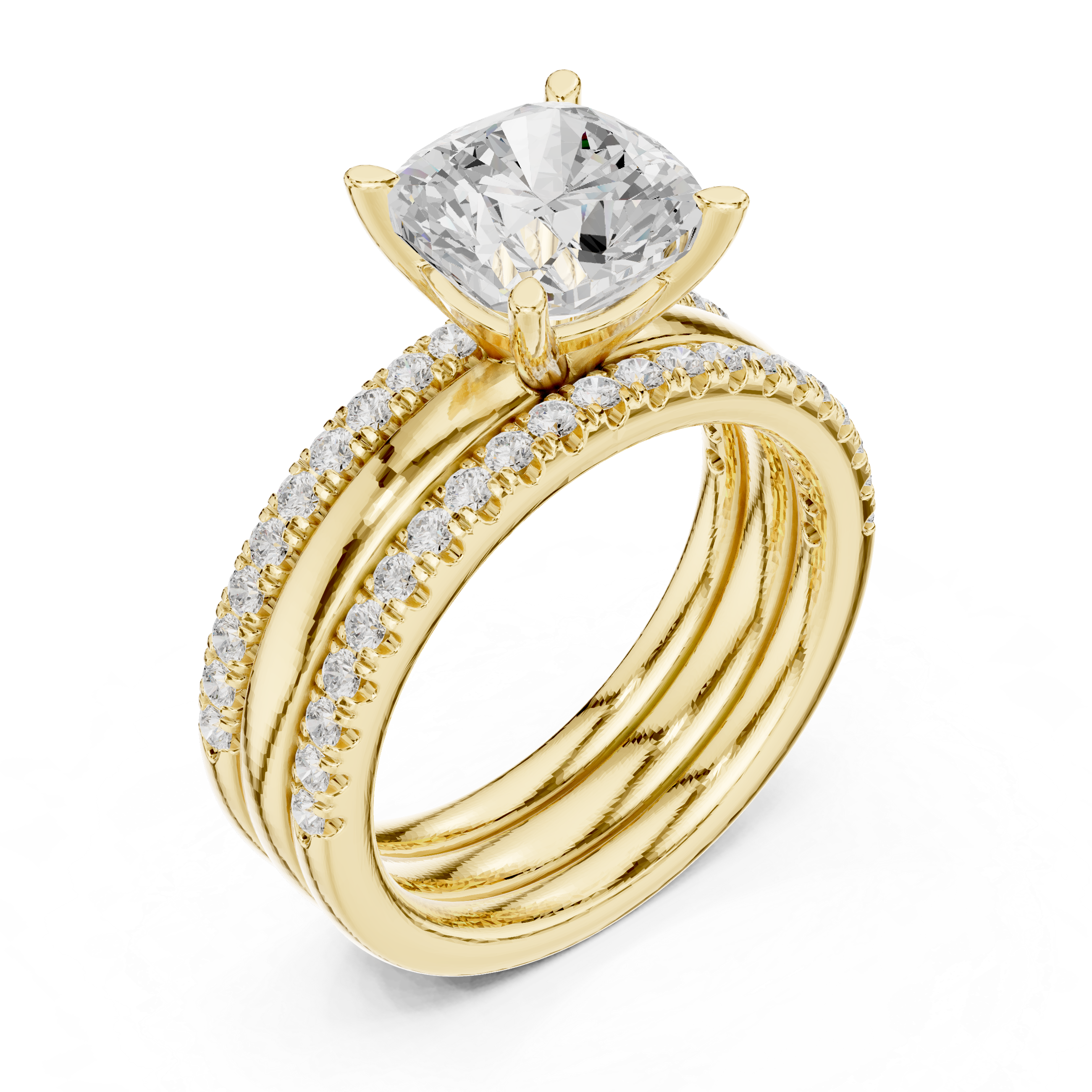 Cushion-Cut Diamond Bridal Ring Set with Pav‚ Bands