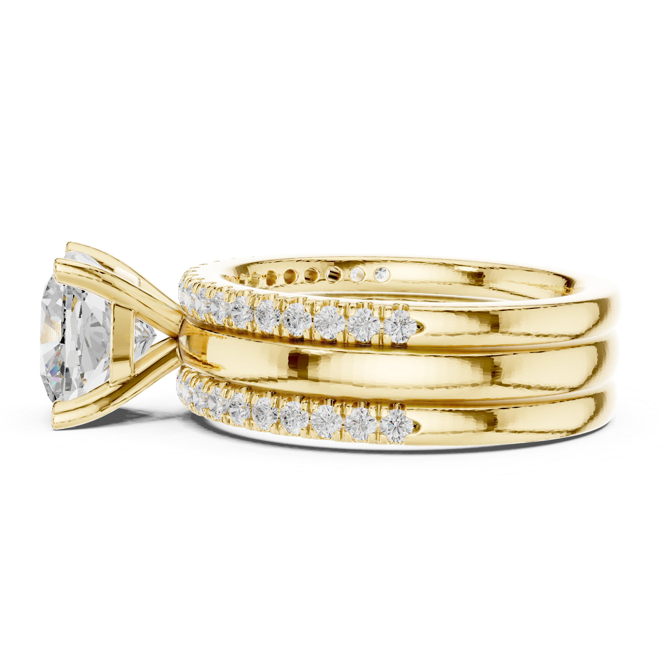 Cushion-Cut Diamond Bridal Ring Set with Pav‚ Bands
