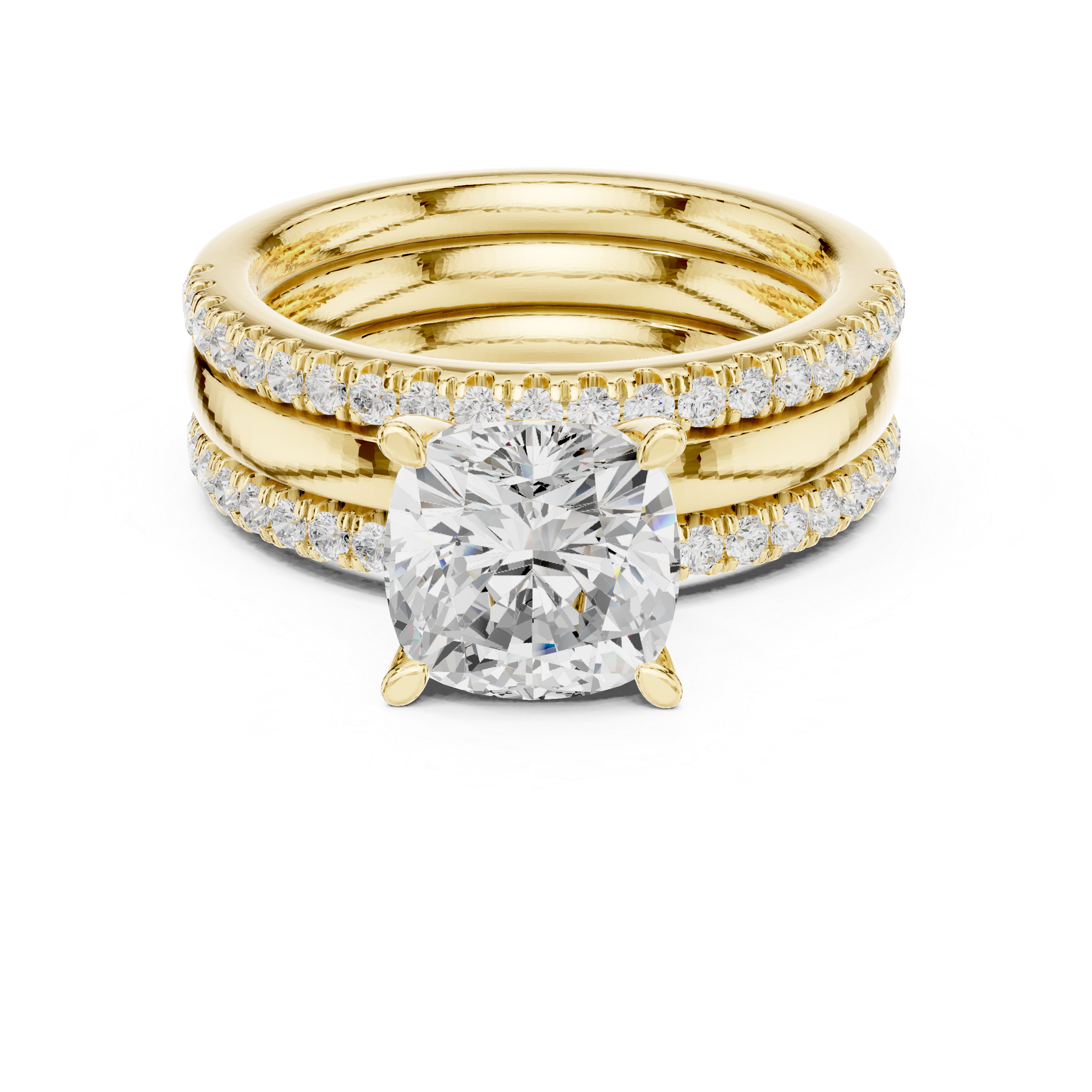 Cushion-Cut Diamond Bridal Ring Set with Pav‚ Bands