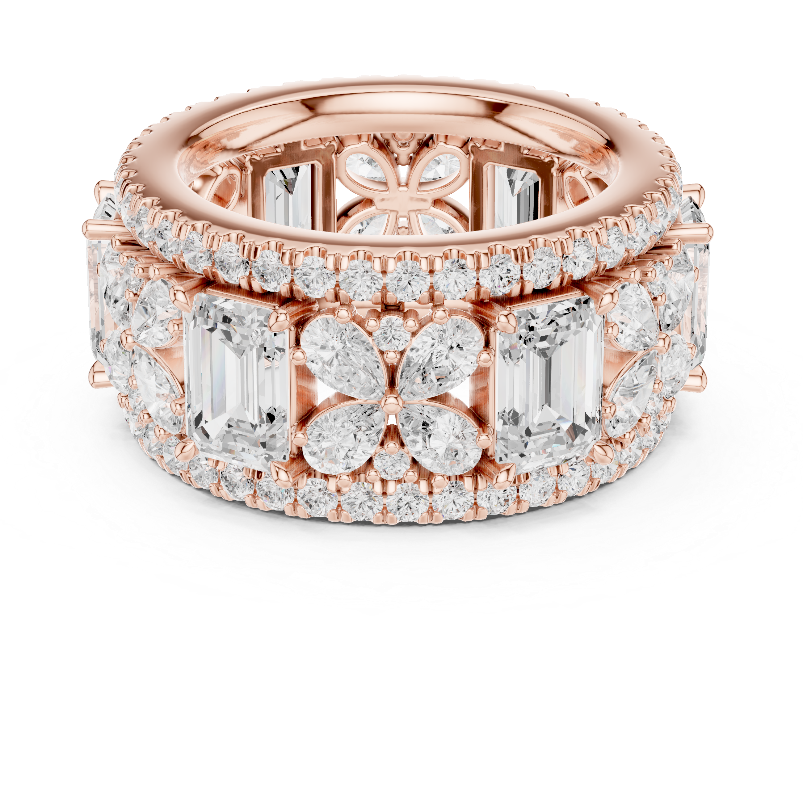 Emerald-Cut Diamond Floral Eternity Band