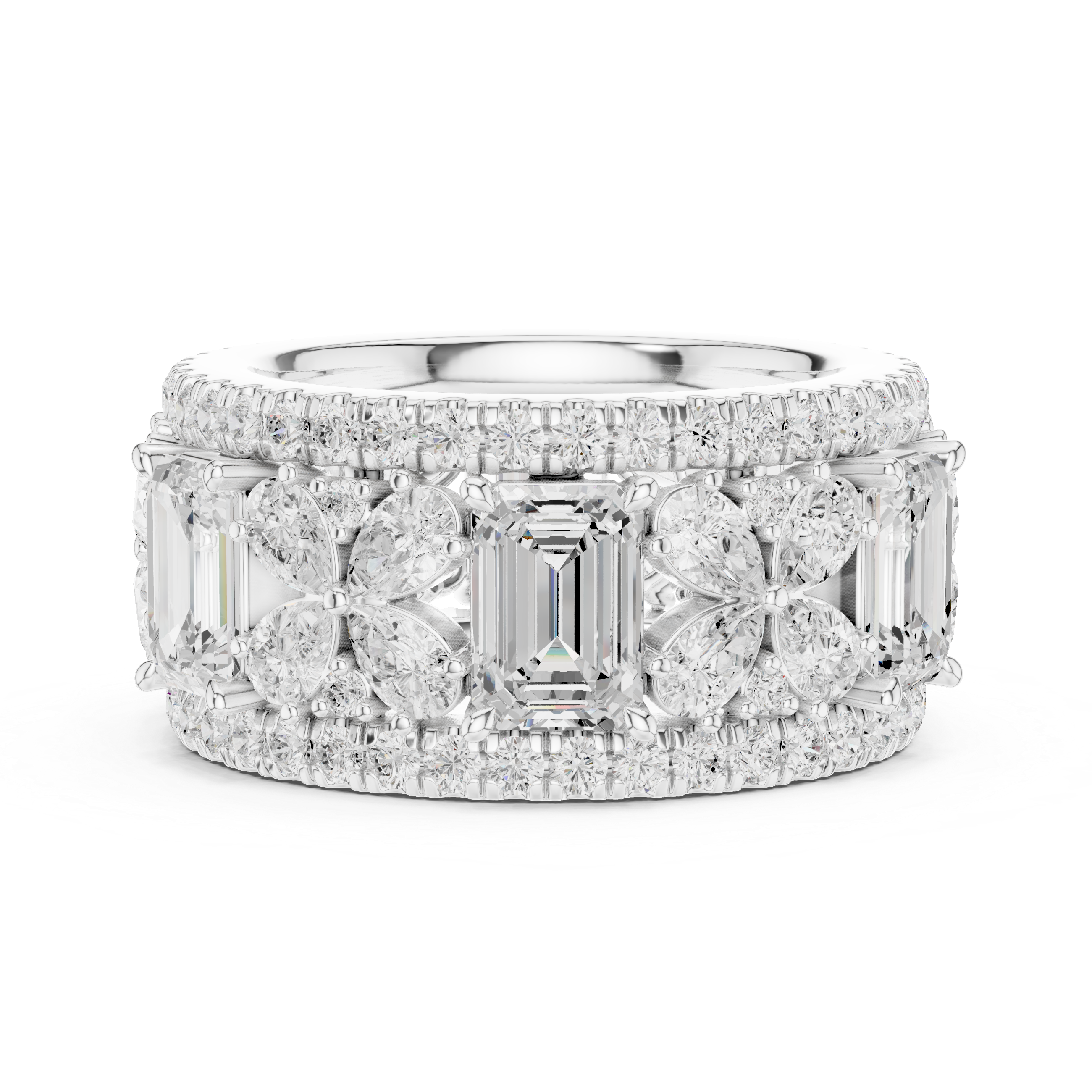 Emerald-Cut Diamond Floral Eternity Band