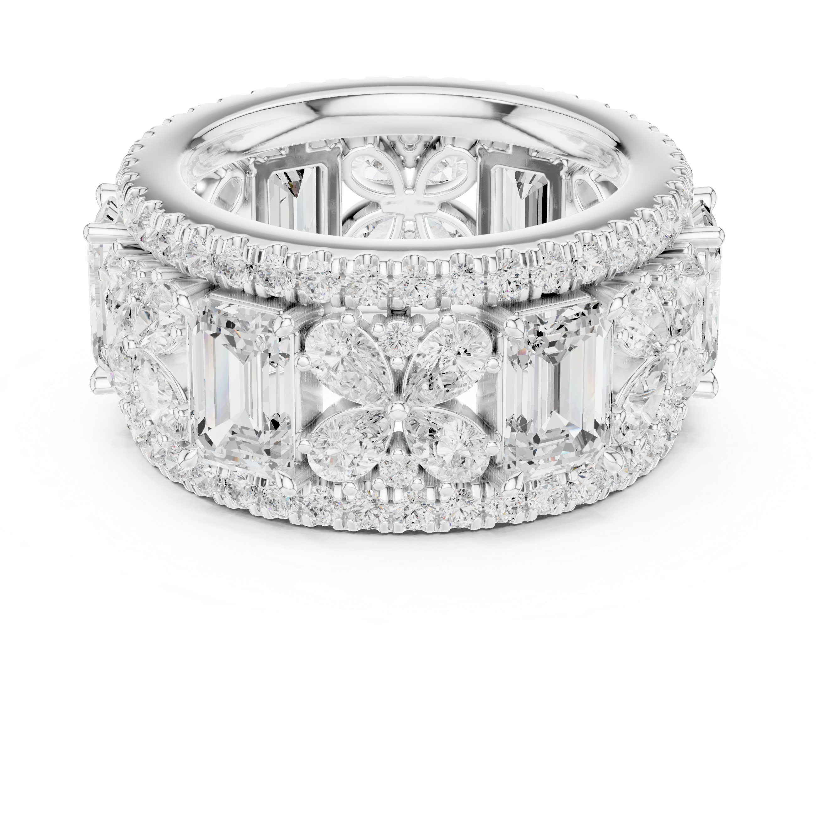 Emerald-Cut Diamond Floral Eternity Band