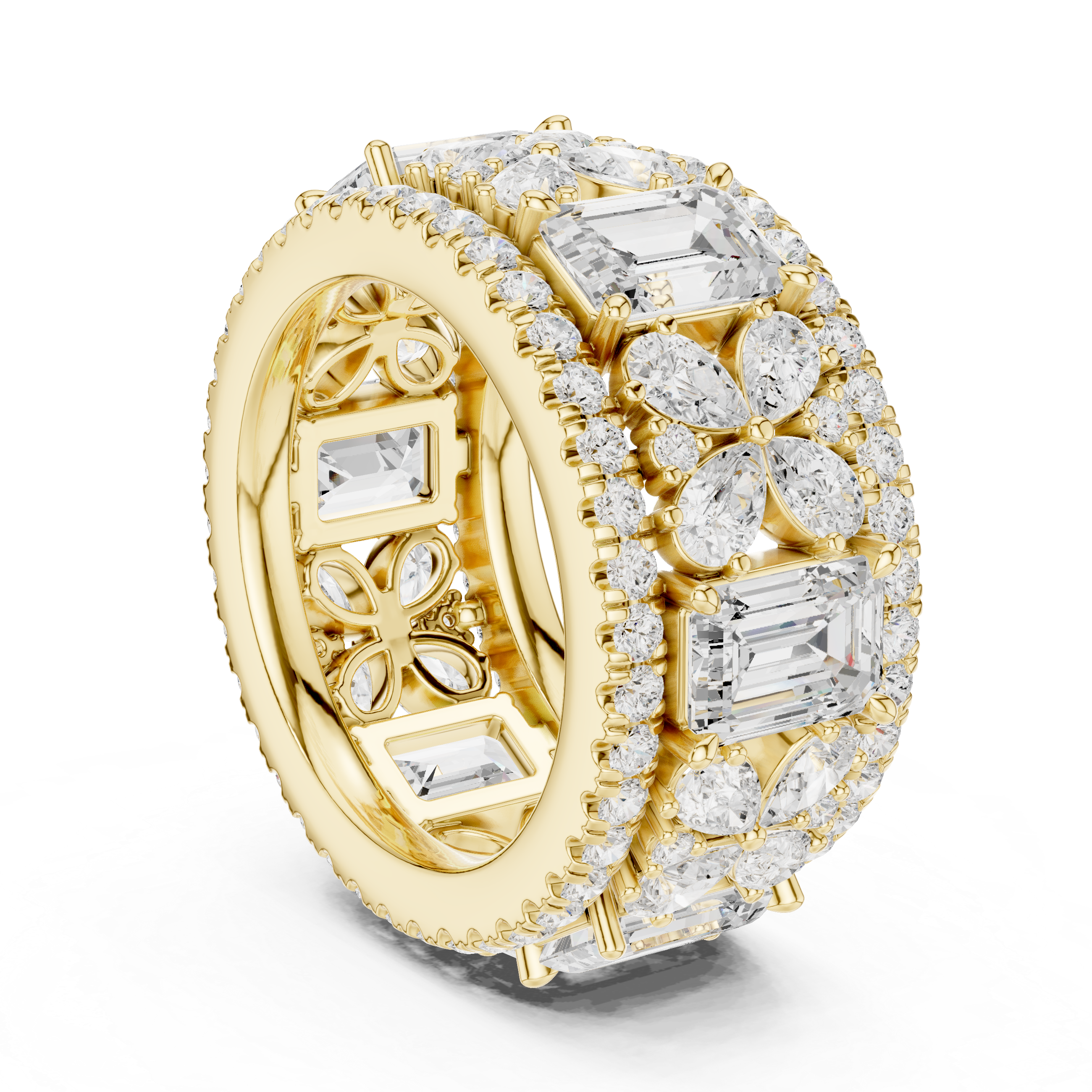 Emerald-Cut Diamond Floral Eternity Band