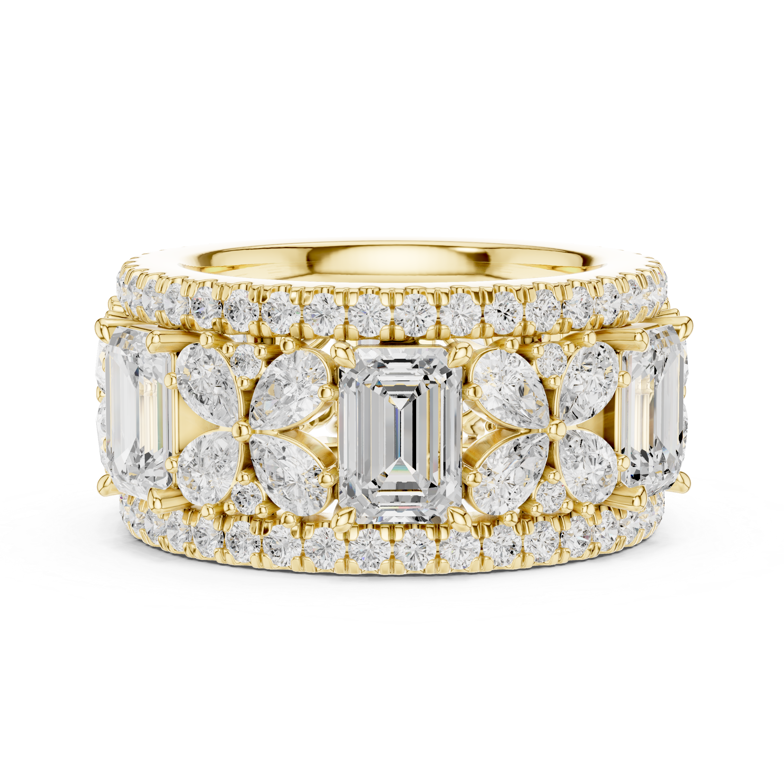 Emerald-Cut Diamond Floral Eternity Band