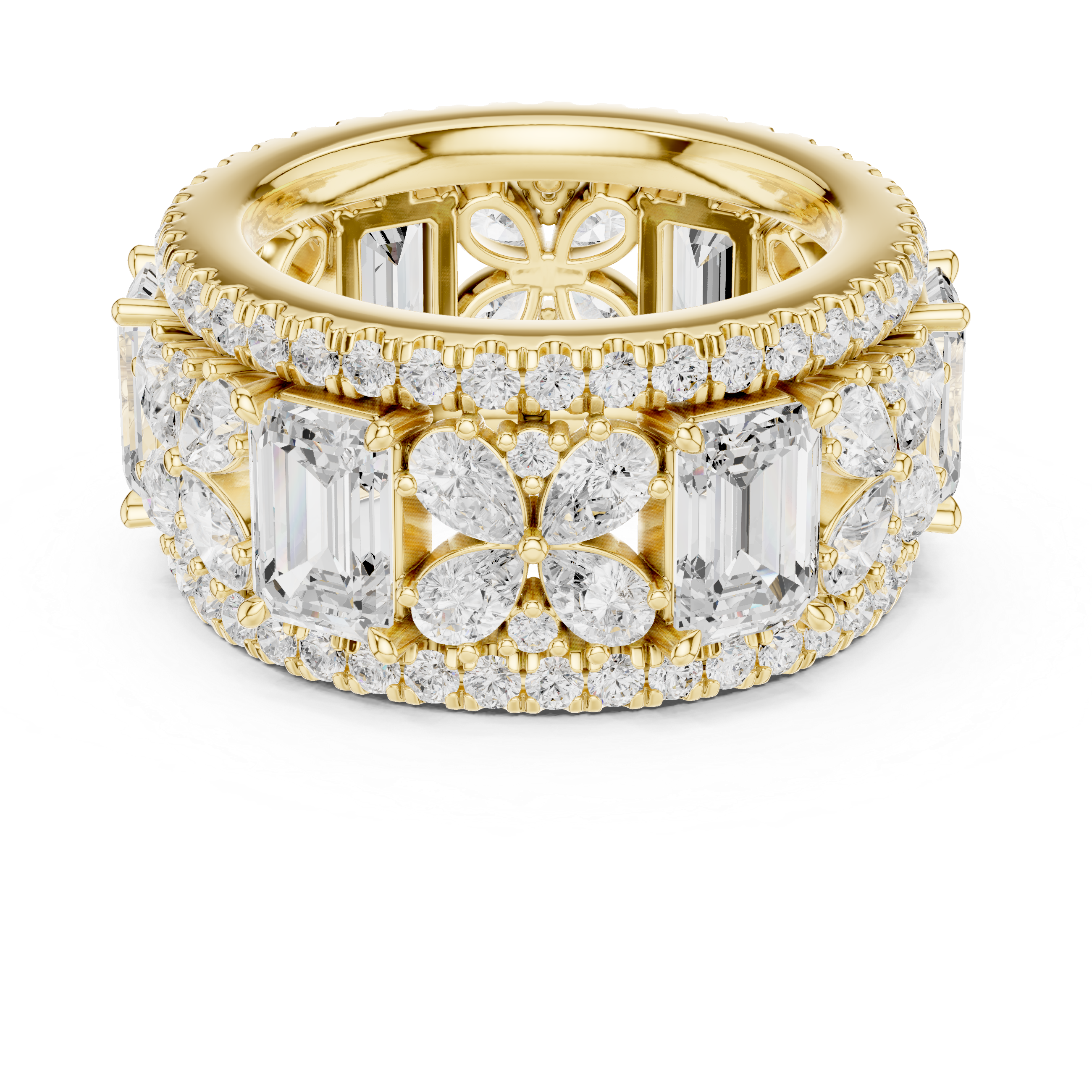 Emerald-Cut Diamond Floral Eternity Band
