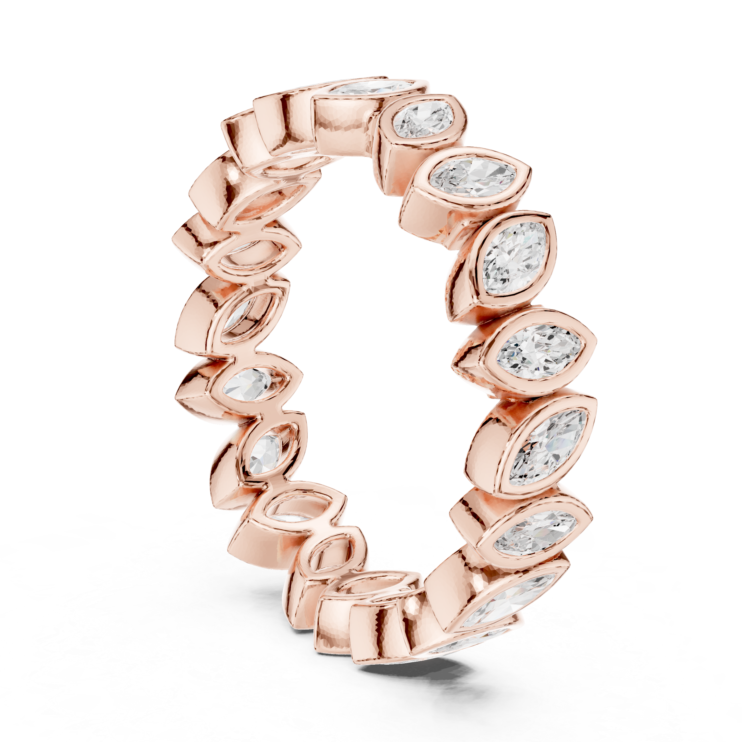 Eternity band featuring marquise-cut diamonds set in a continuous bezel design