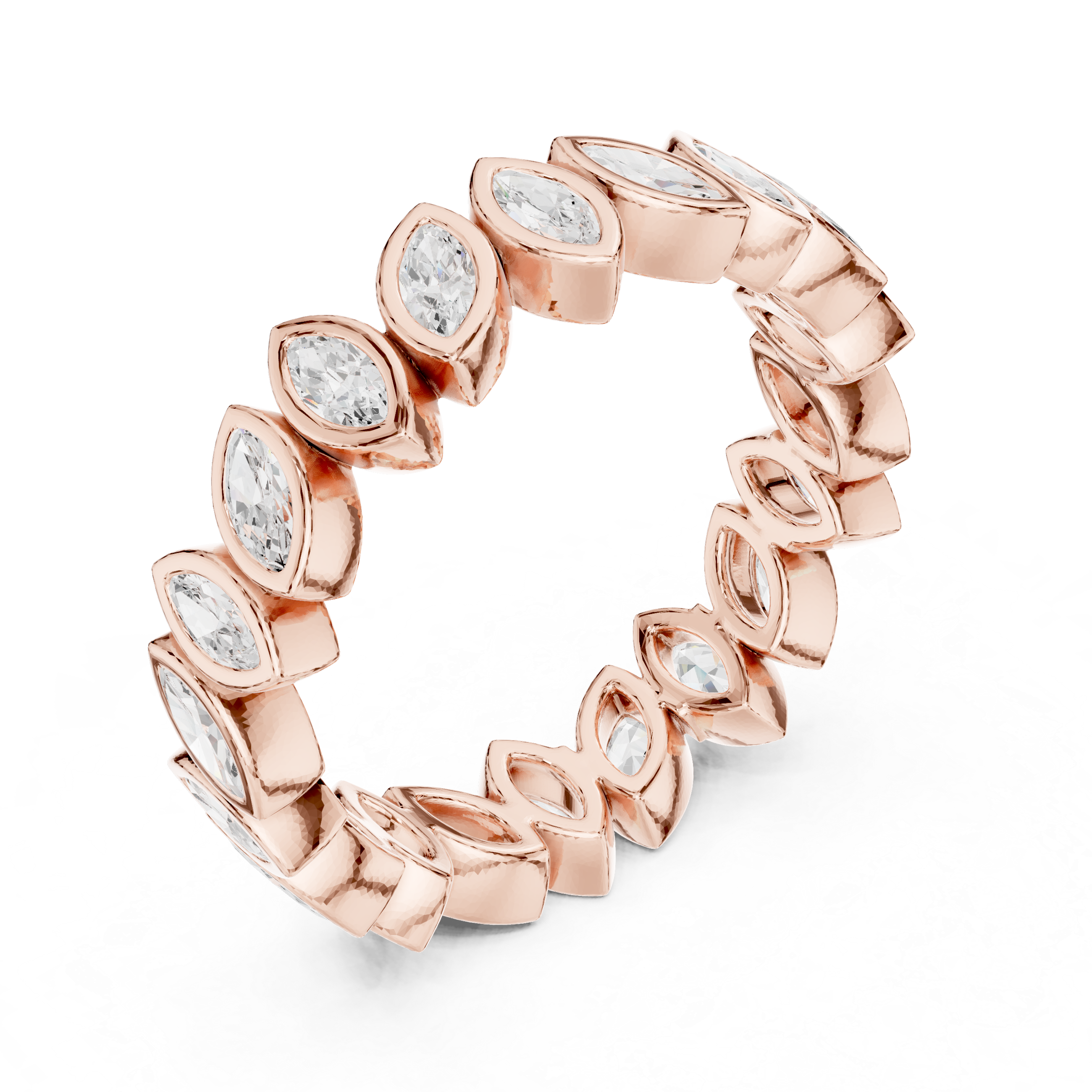 Eternity band featuring marquise-cut diamonds set in a continuous bezel design