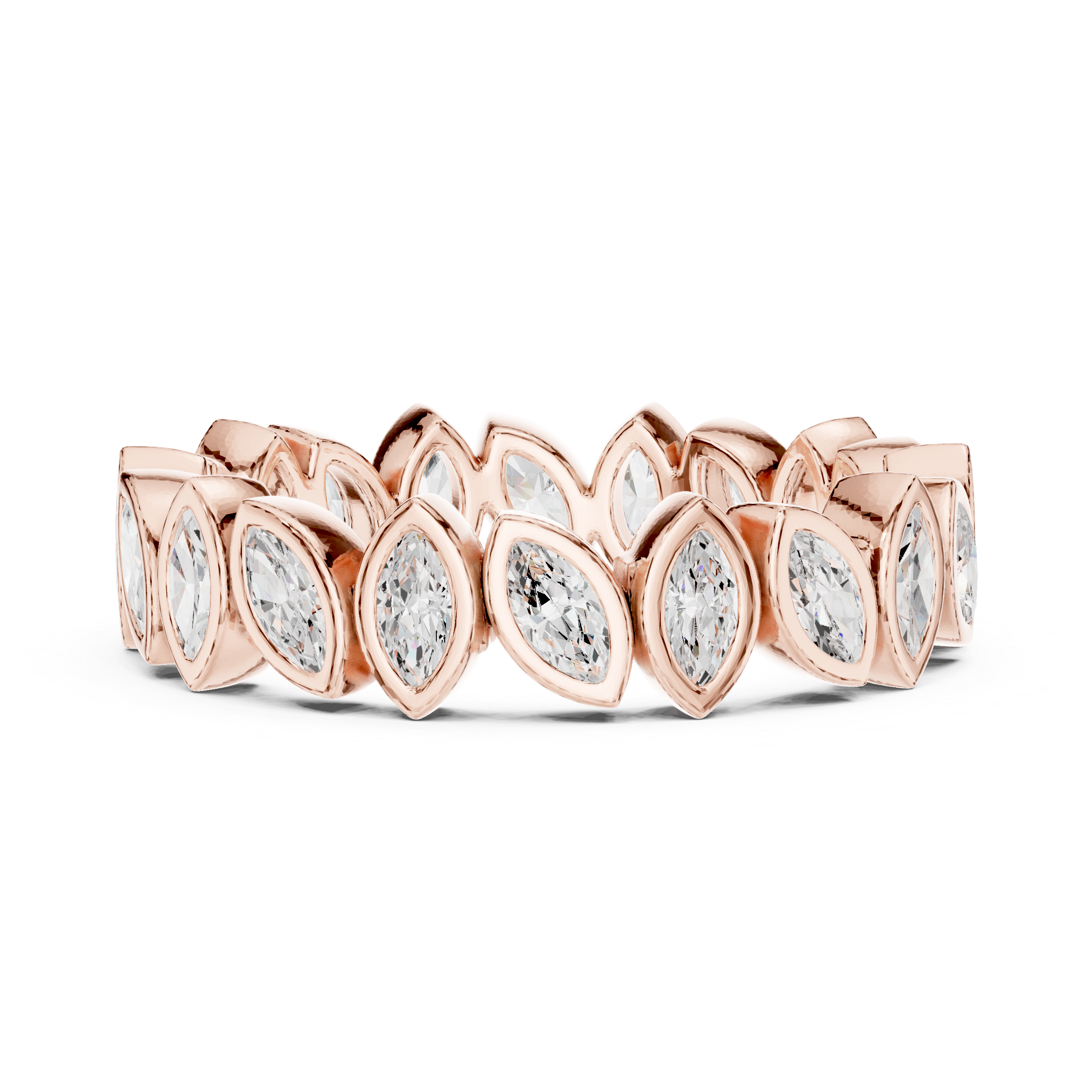 Eternity band featuring marquise-cut diamonds set in a continuous bezel design