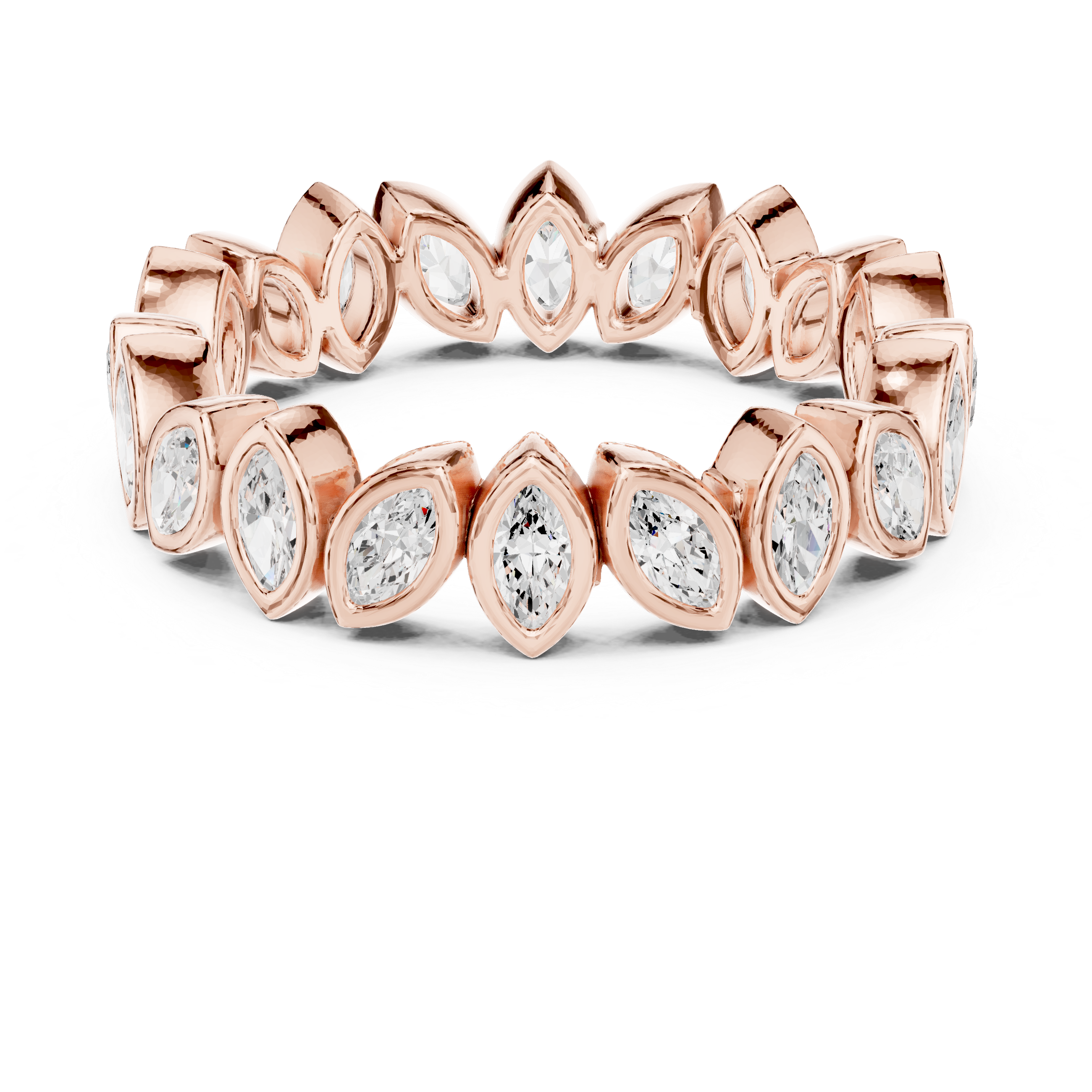 Eternity band featuring marquise-cut diamonds set in a continuous bezel design