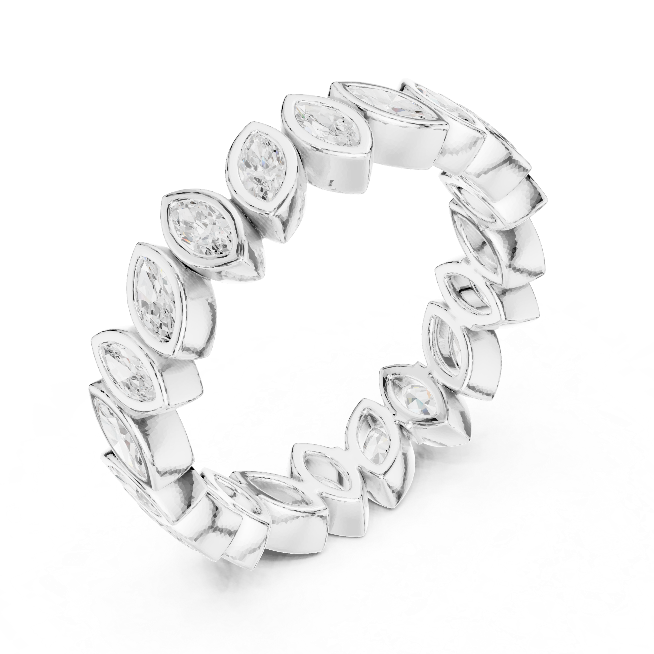 Eternity band featuring marquise-cut diamonds set in a continuous bezel design