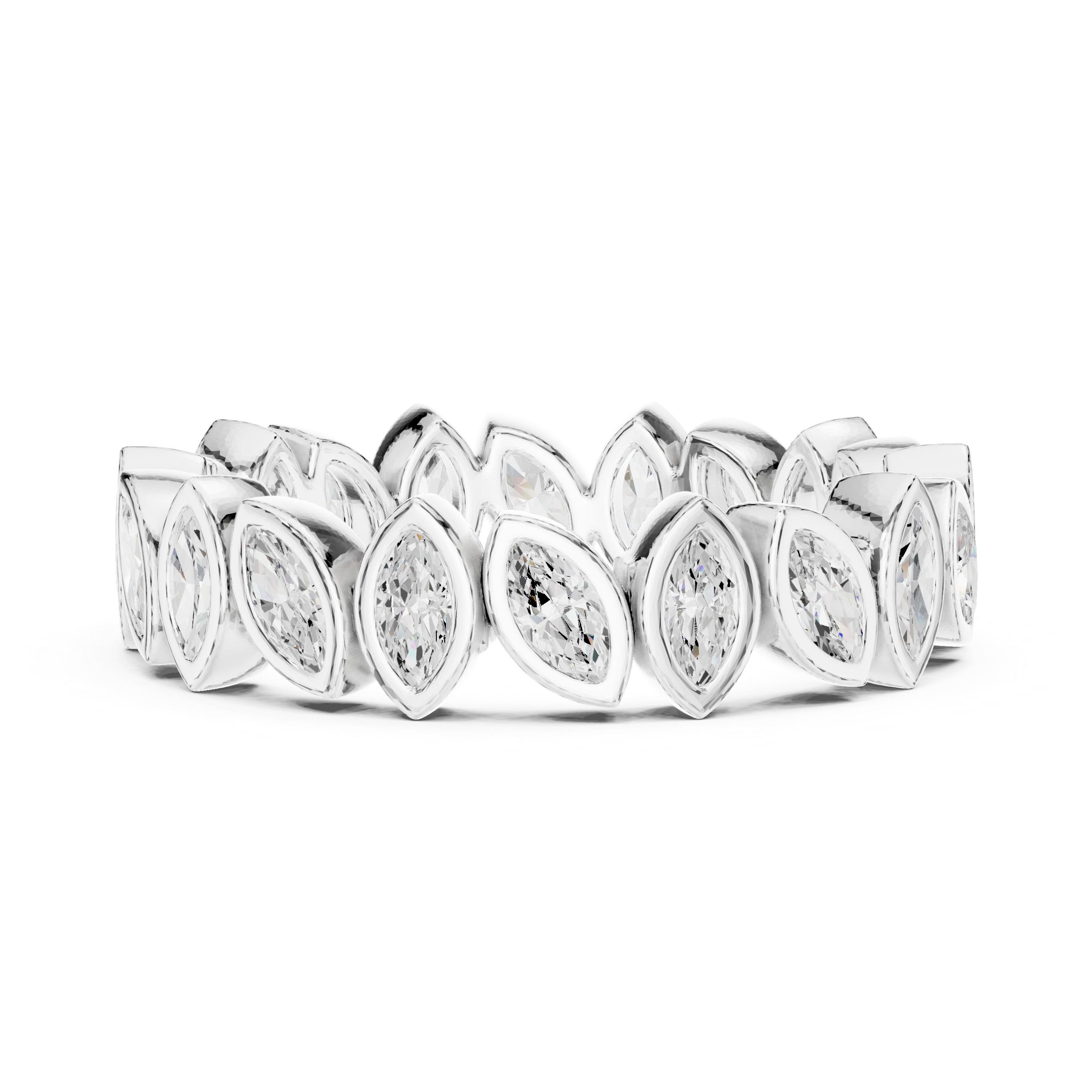Eternity band featuring marquise-cut diamonds set in a continuous bezel design