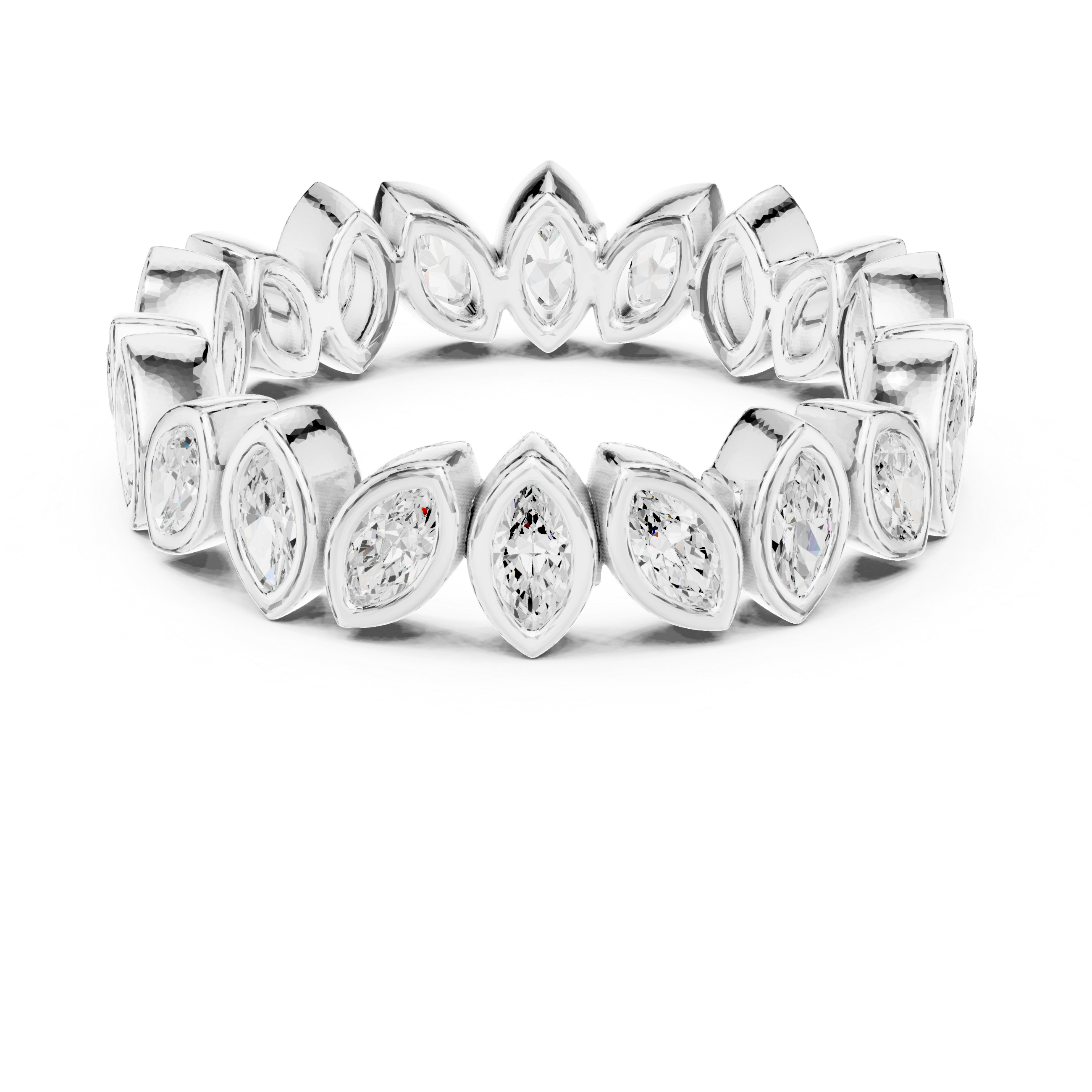 Eternity band featuring marquise-cut diamonds set in a continuous bezel design