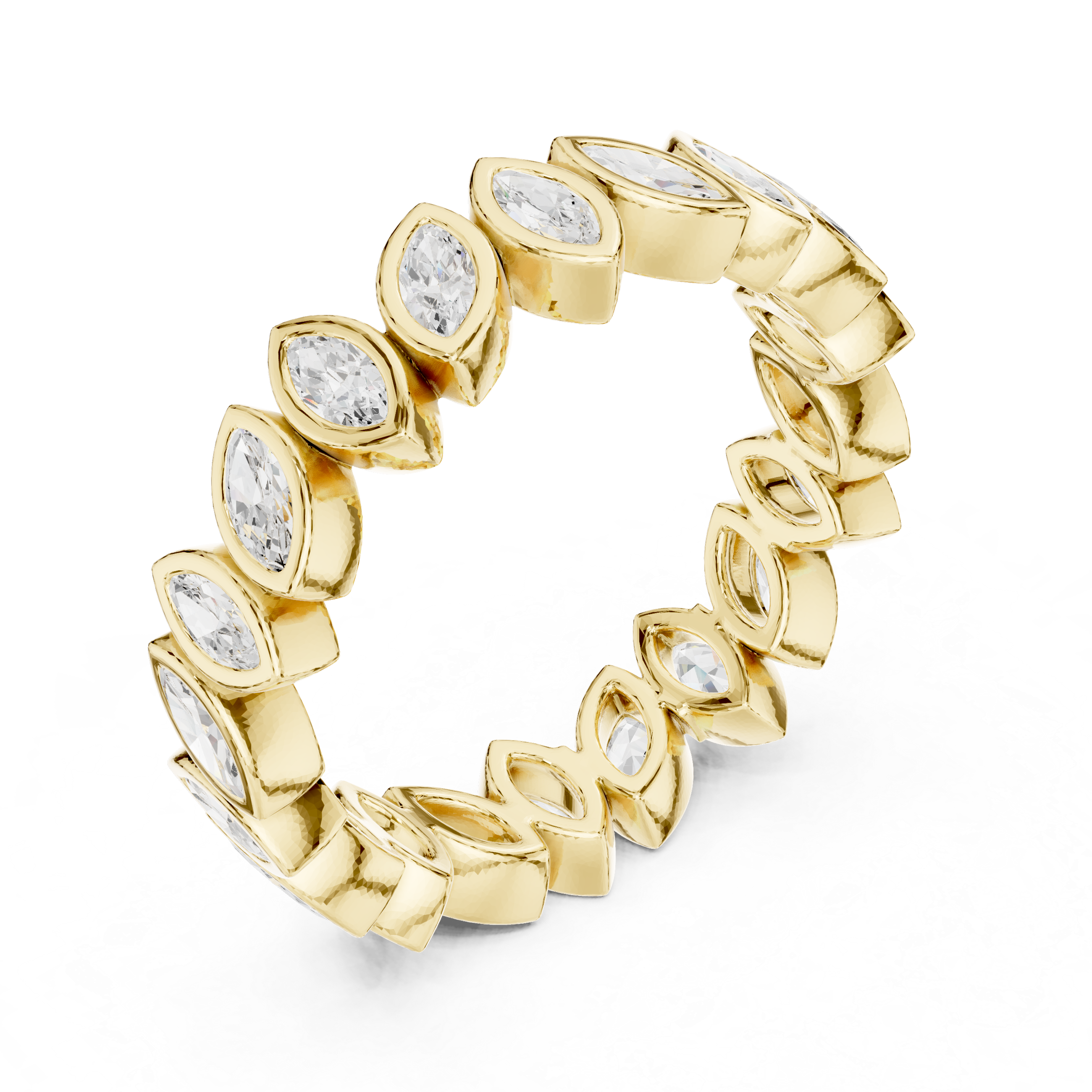 Eternity band featuring marquise-cut diamonds set in a continuous bezel design