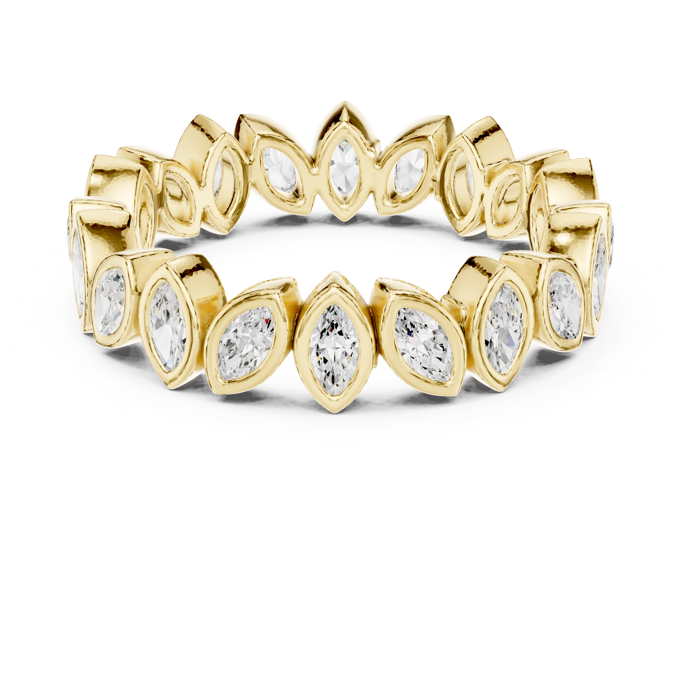 Eternity band featuring marquise-cut diamonds set in a continuous bezel design
