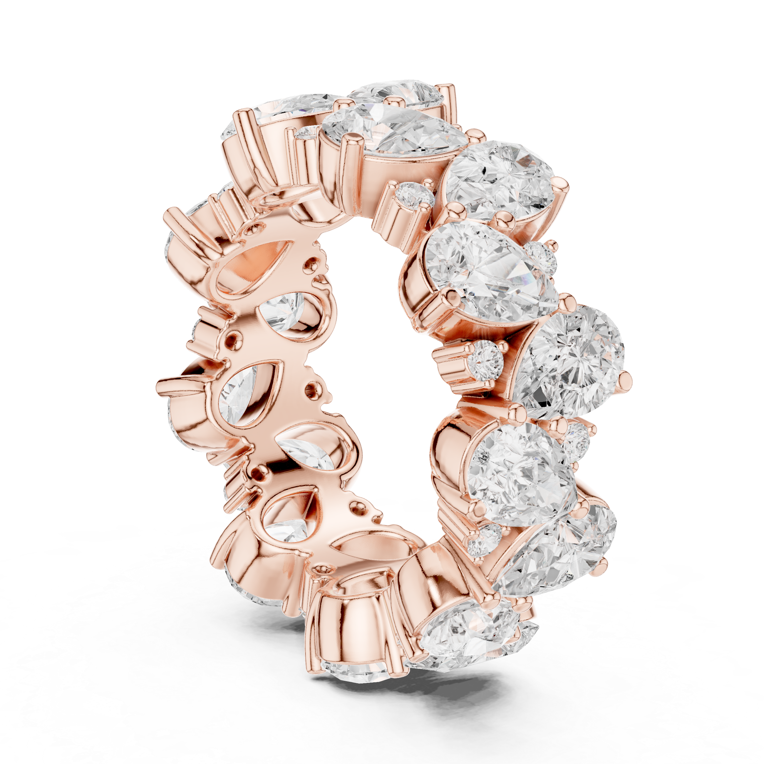 Eternity band with alternating oval and pear-shaped diamonds
