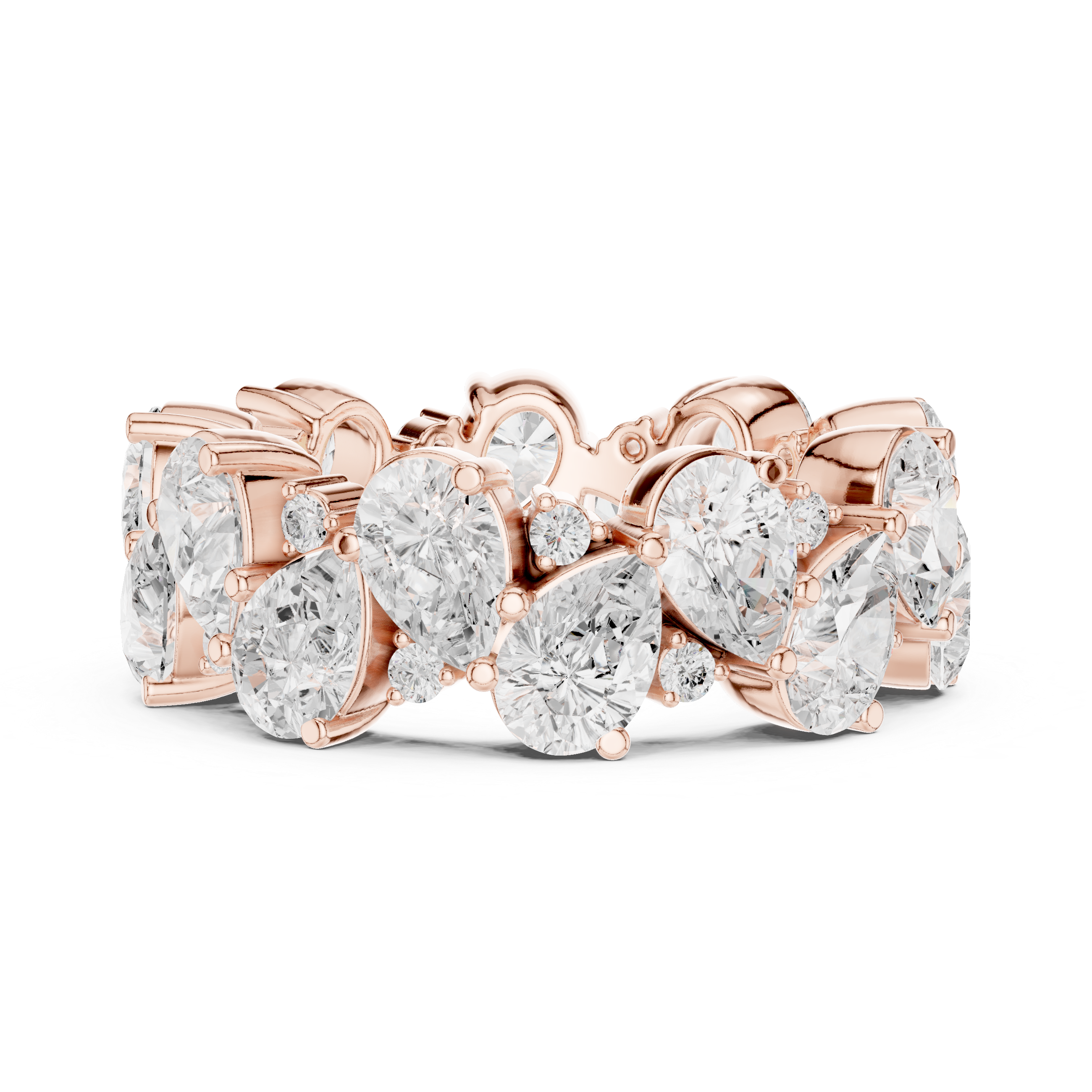 Eternity band with alternating oval and pear-shaped diamonds