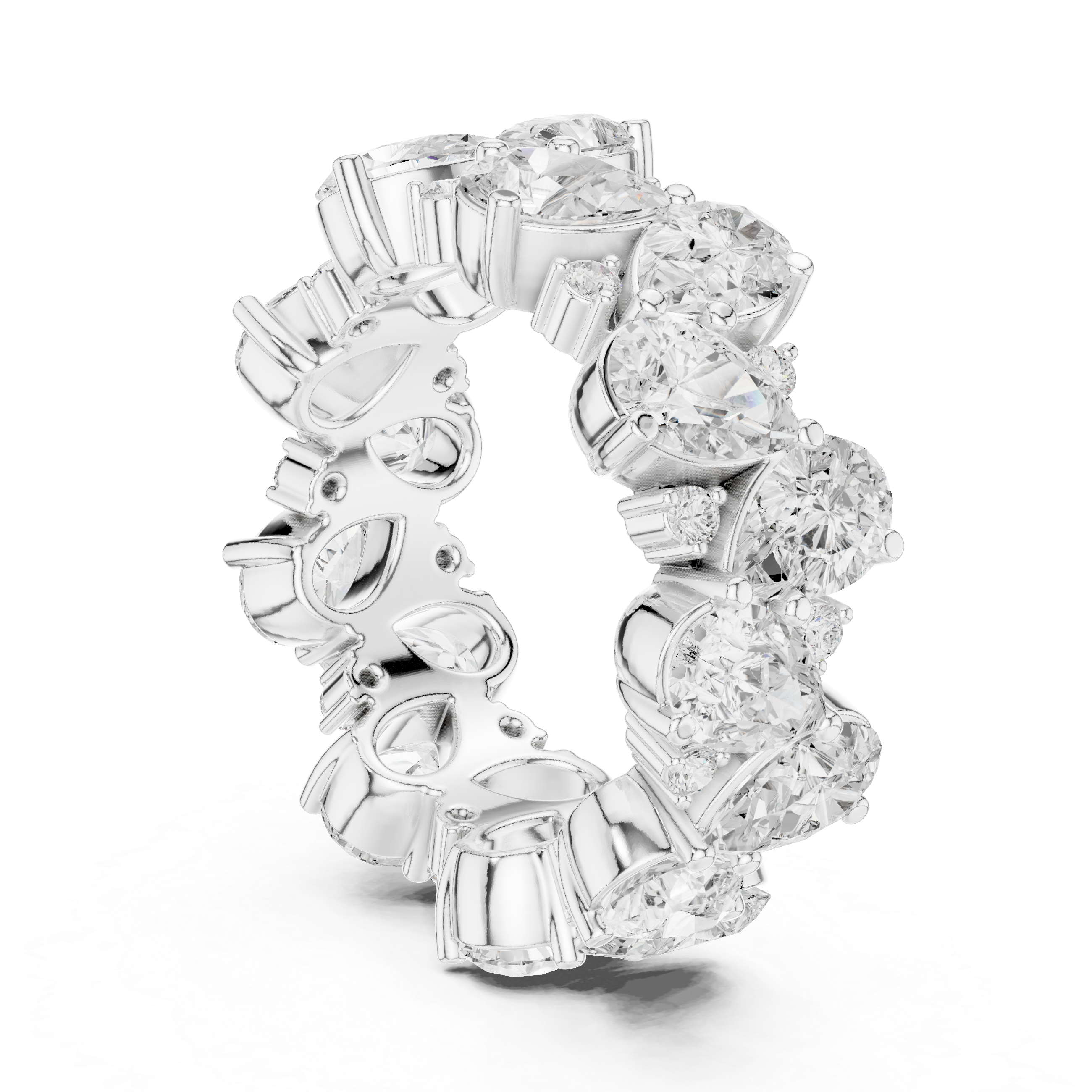 Eternity band with alternating oval and pear-shaped diamonds