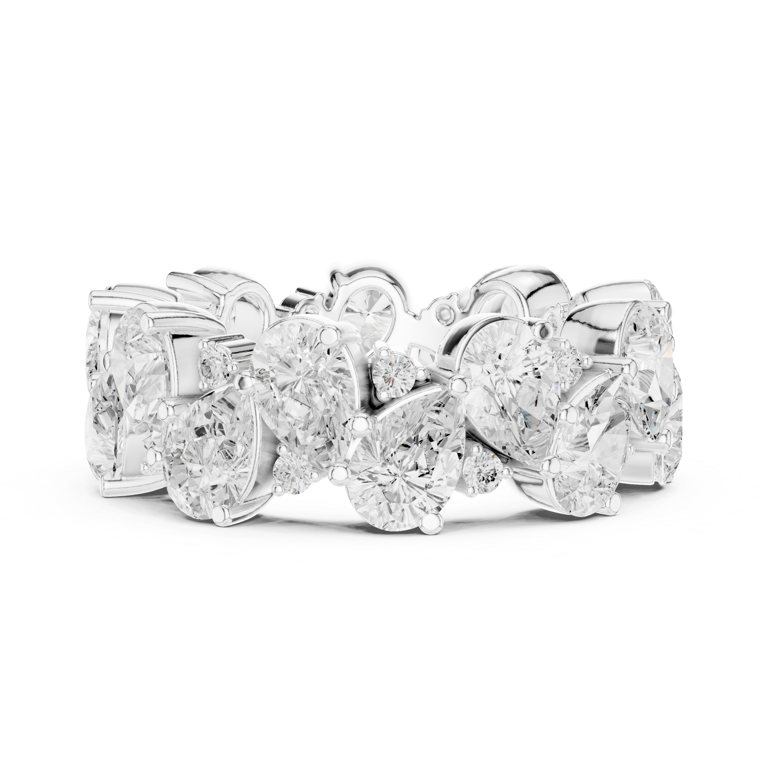 Eternity band with alternating oval and pear-shaped diamonds