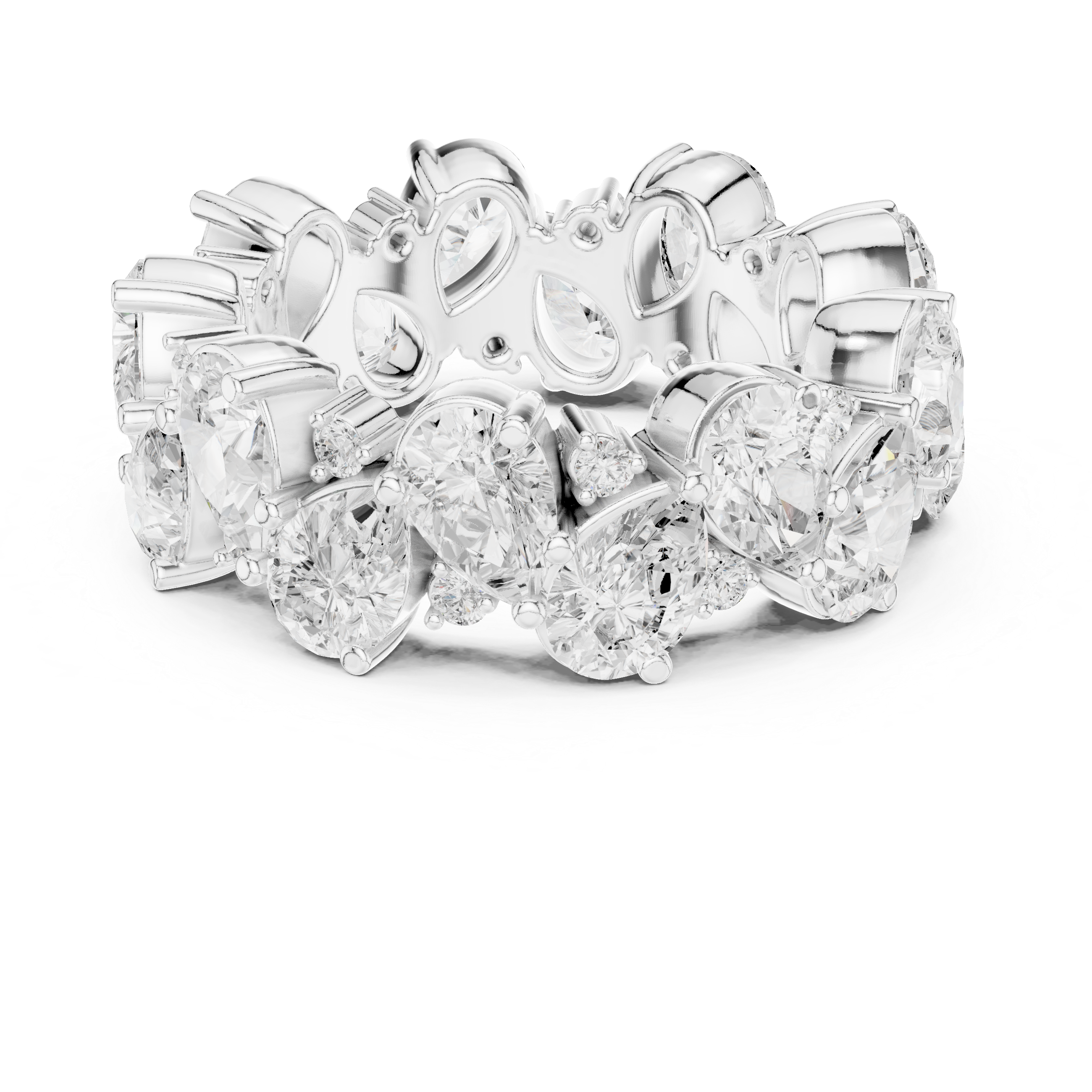 Eternity band with alternating oval and pear-shaped diamonds
