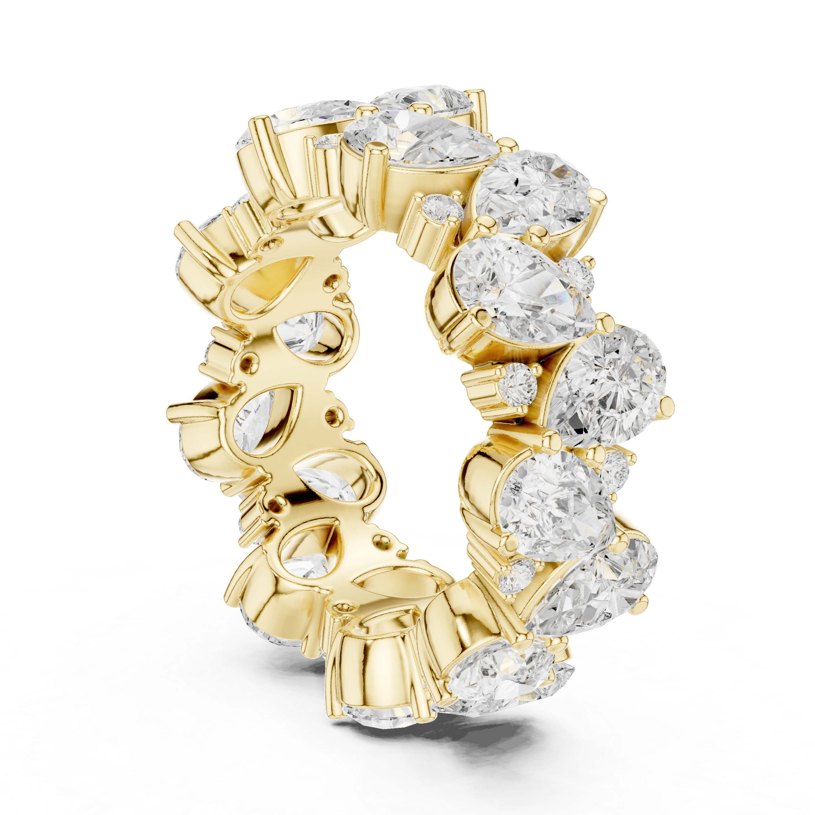 Eternity band with alternating oval and pear-shaped diamonds