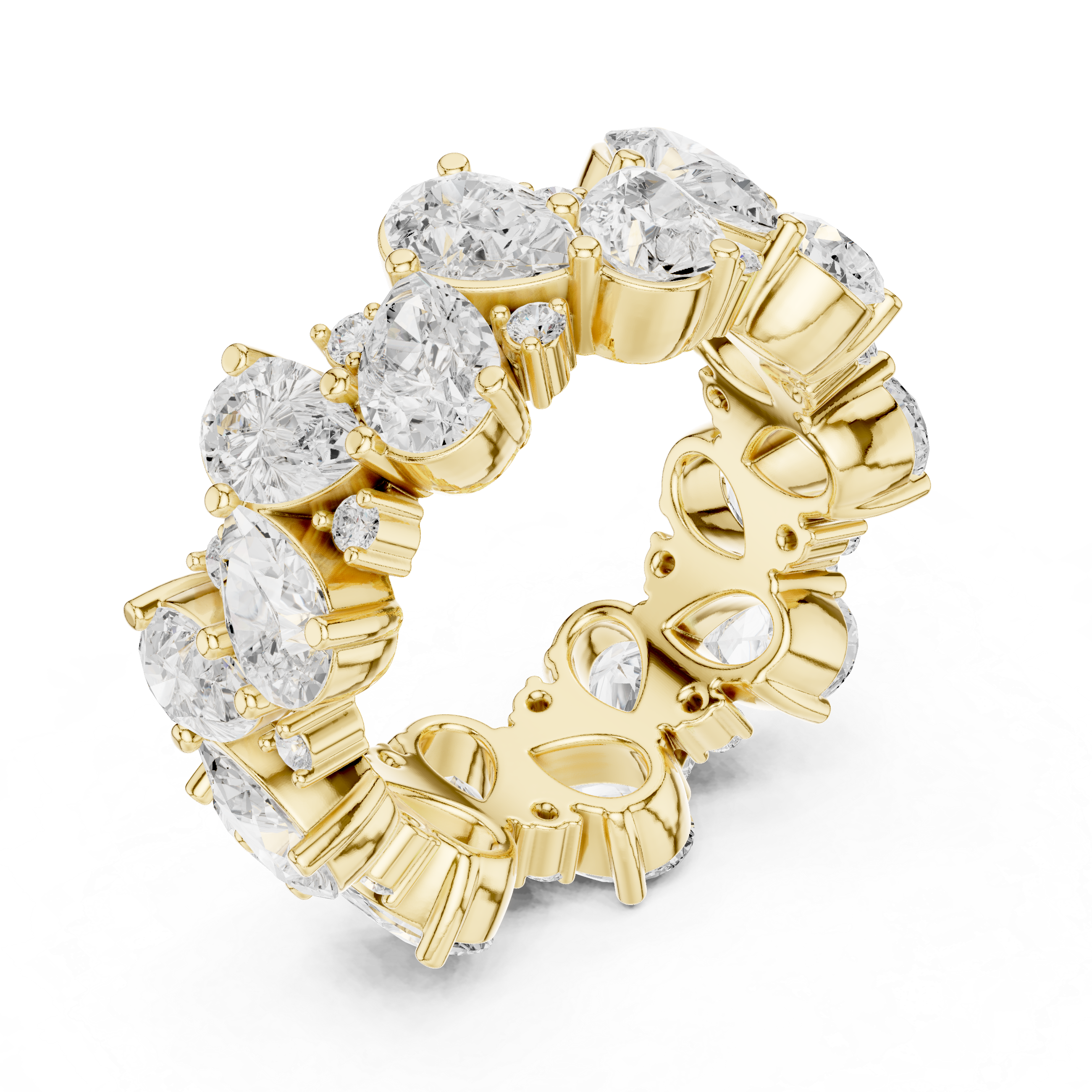 Eternity band with alternating oval and pear-shaped diamonds