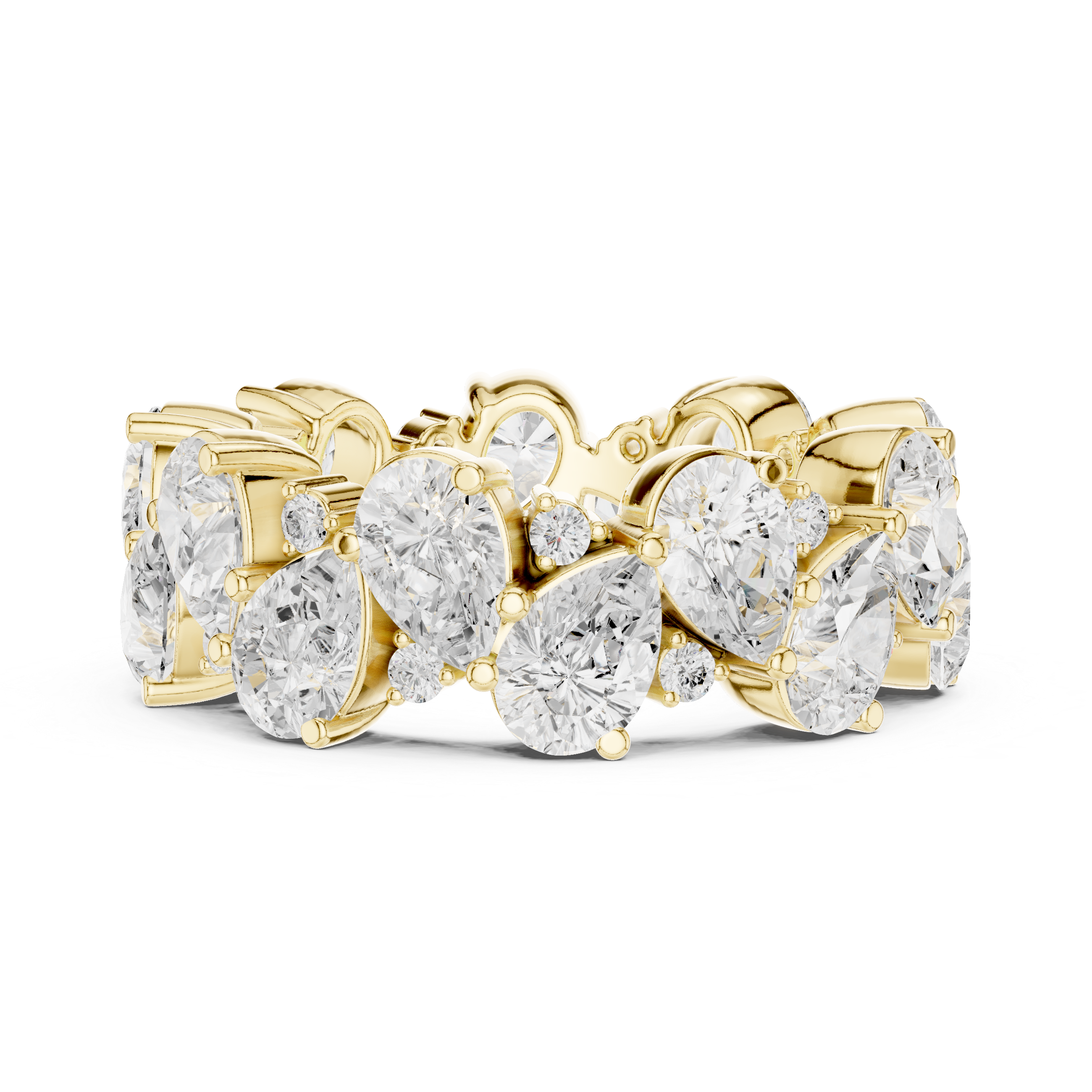 Eternity band with alternating oval and pear-shaped diamonds