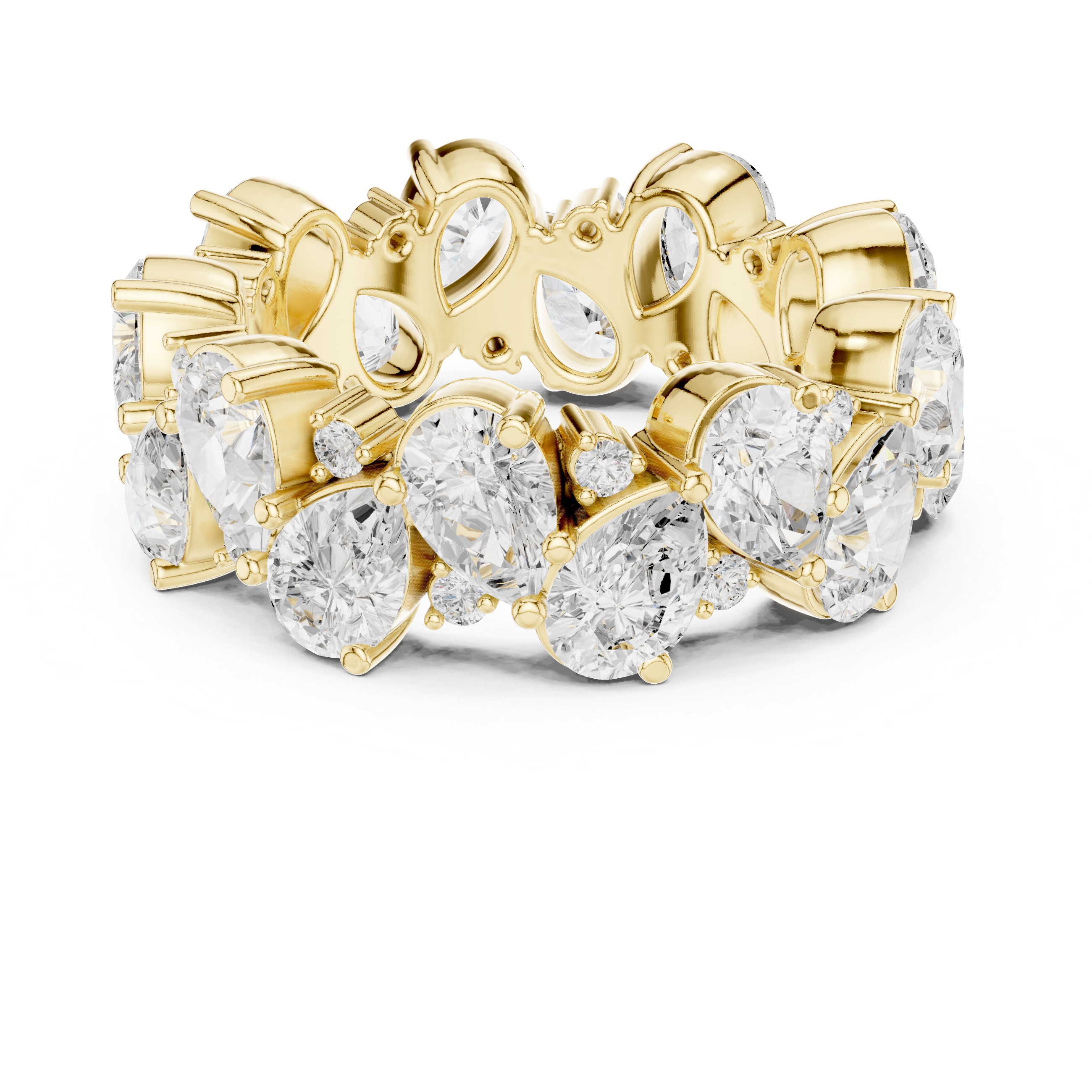 Eternity band with alternating oval and pear-shaped diamonds