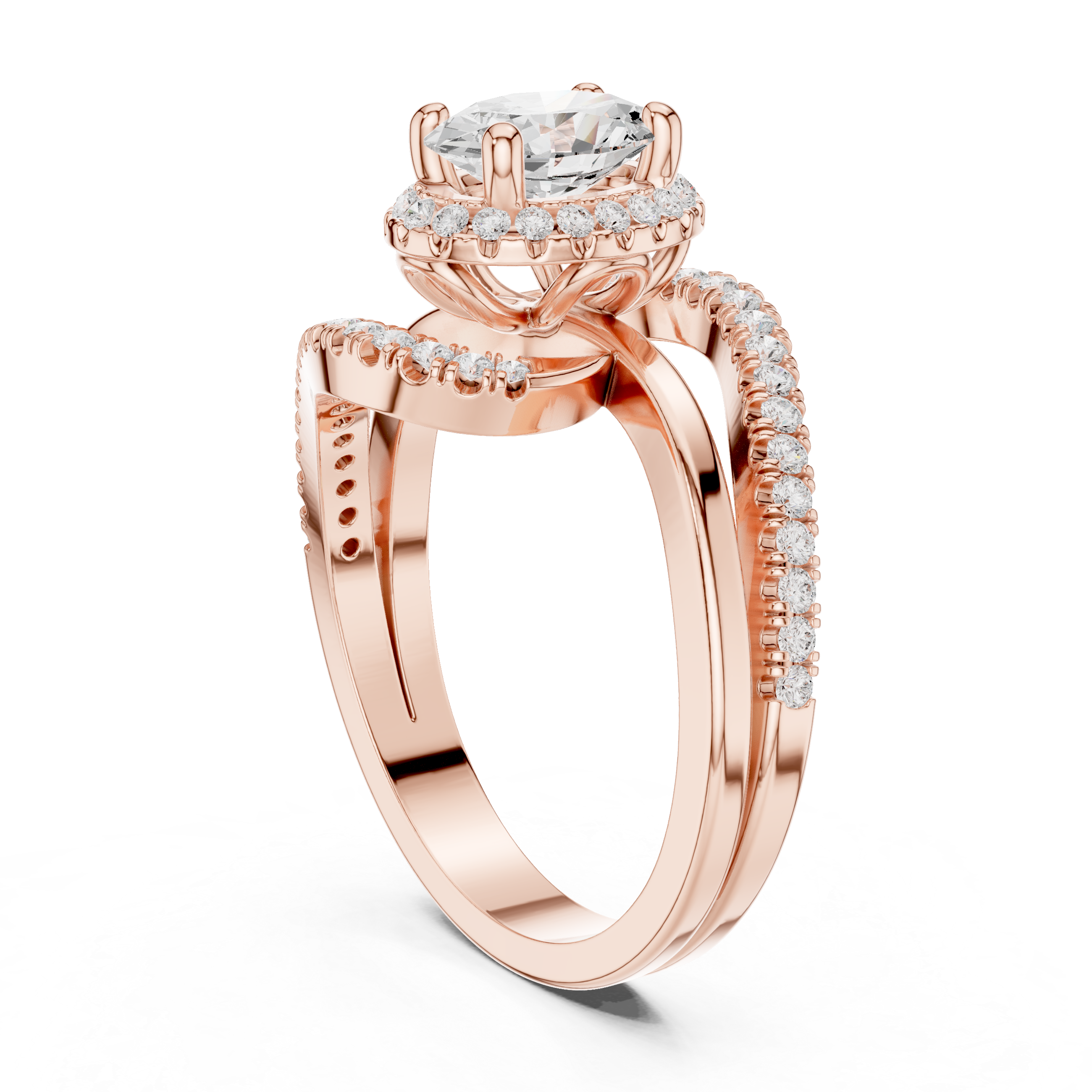 Oval center diamond and split shank pav‚ diamonds