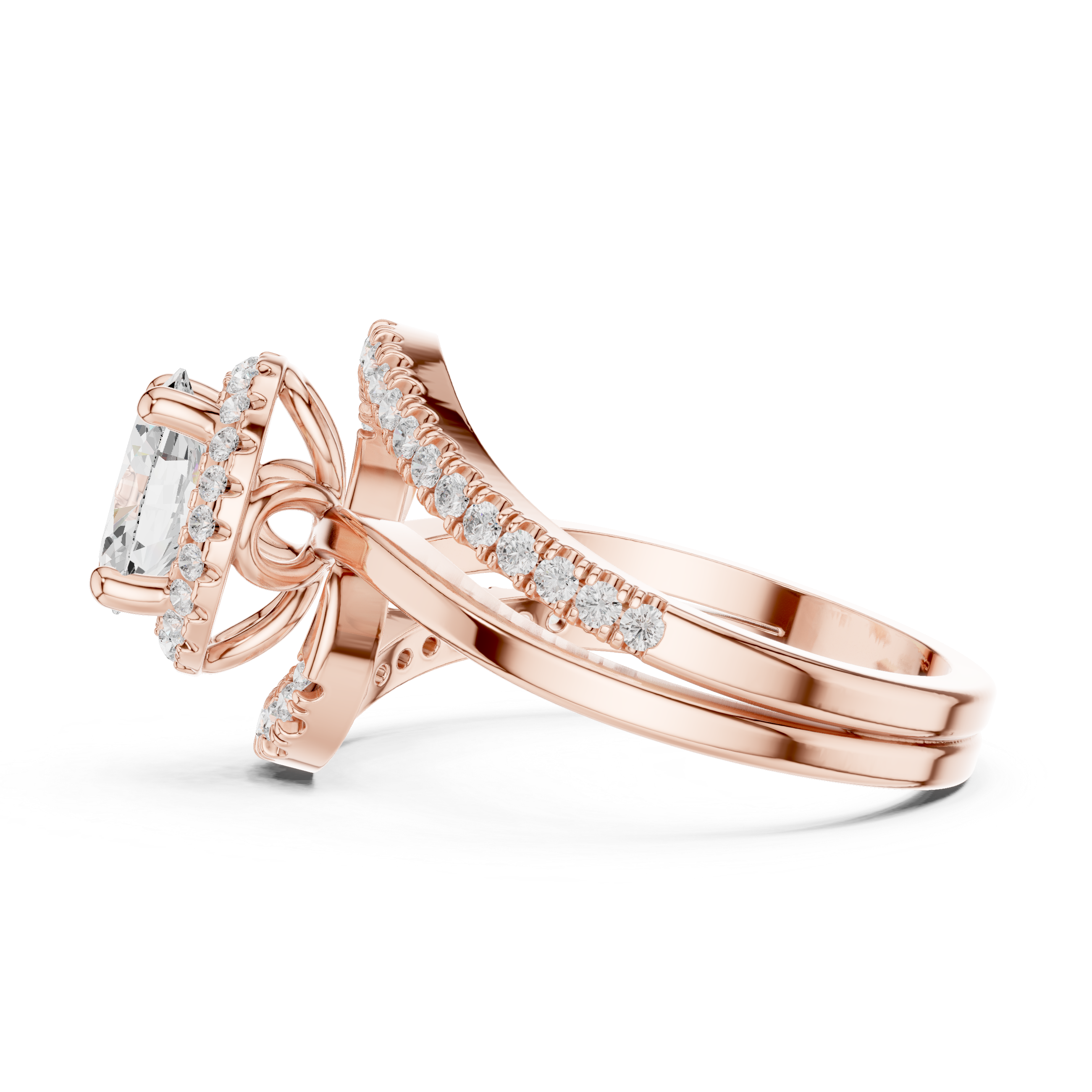 Oval center diamond and split shank pav‚ diamonds