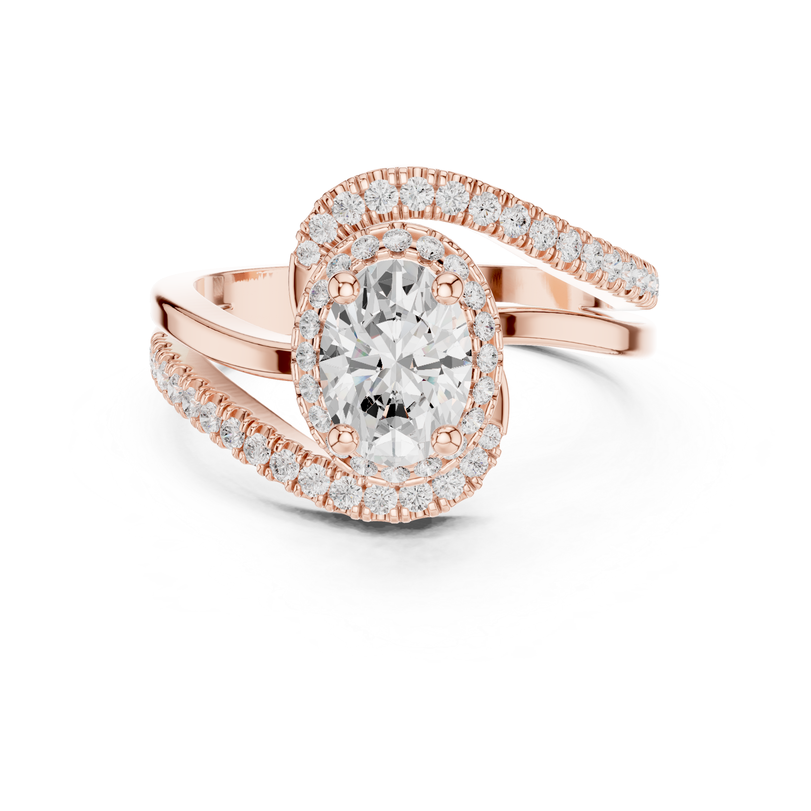 Oval center diamond and split shank pav‚ diamonds
